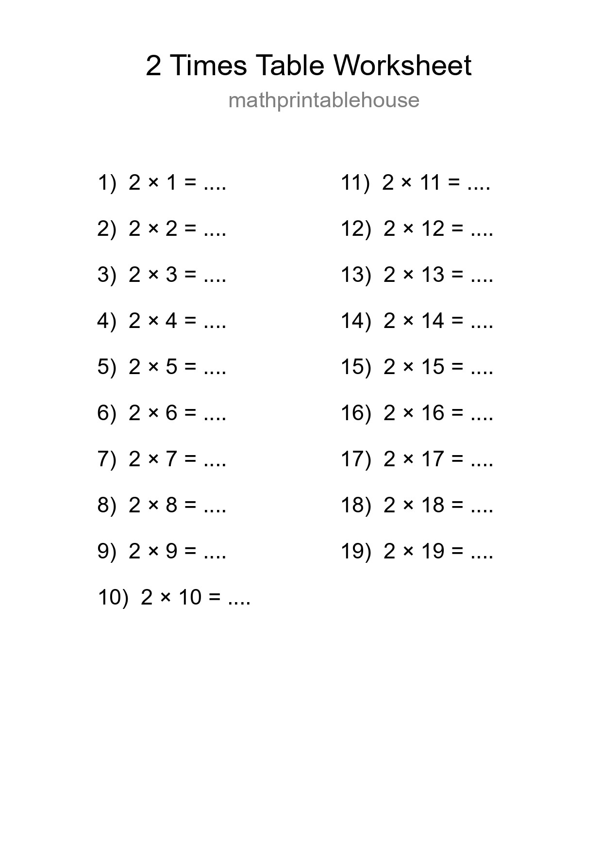 2 Times Table Worksheet For Grade 2 With Answers - Part 97