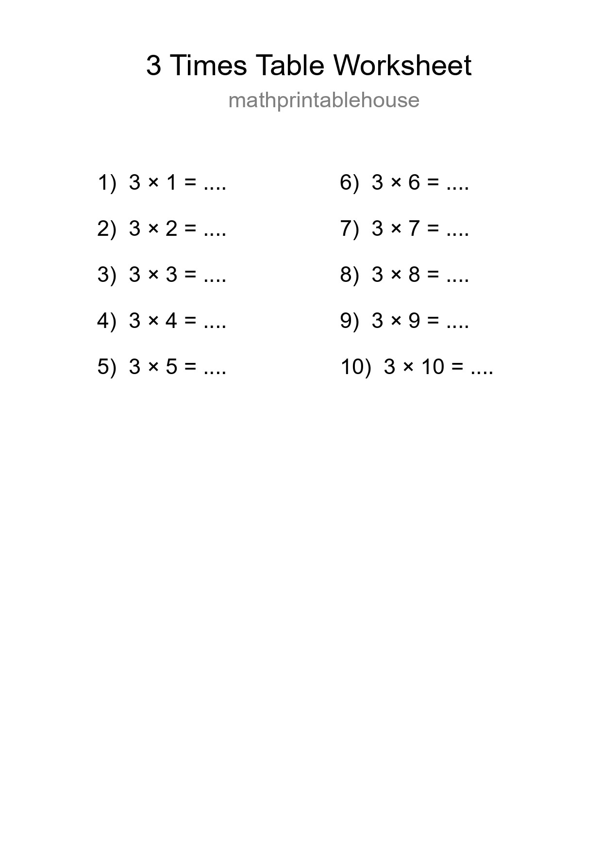 3 Times Table Worksheet For Grade 2 - Part 152