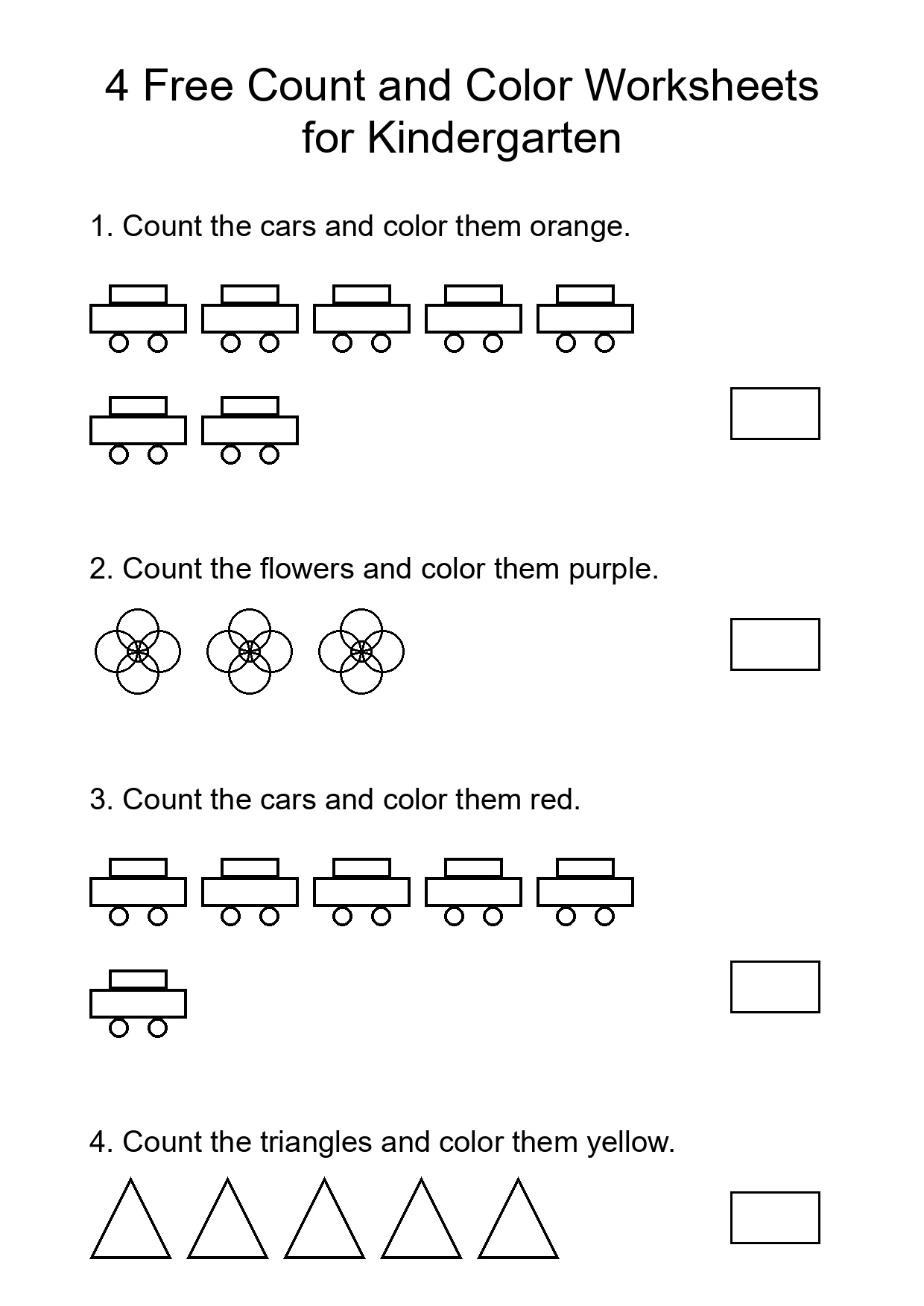 4 Free Count and Color Worksheets for Kindergarten