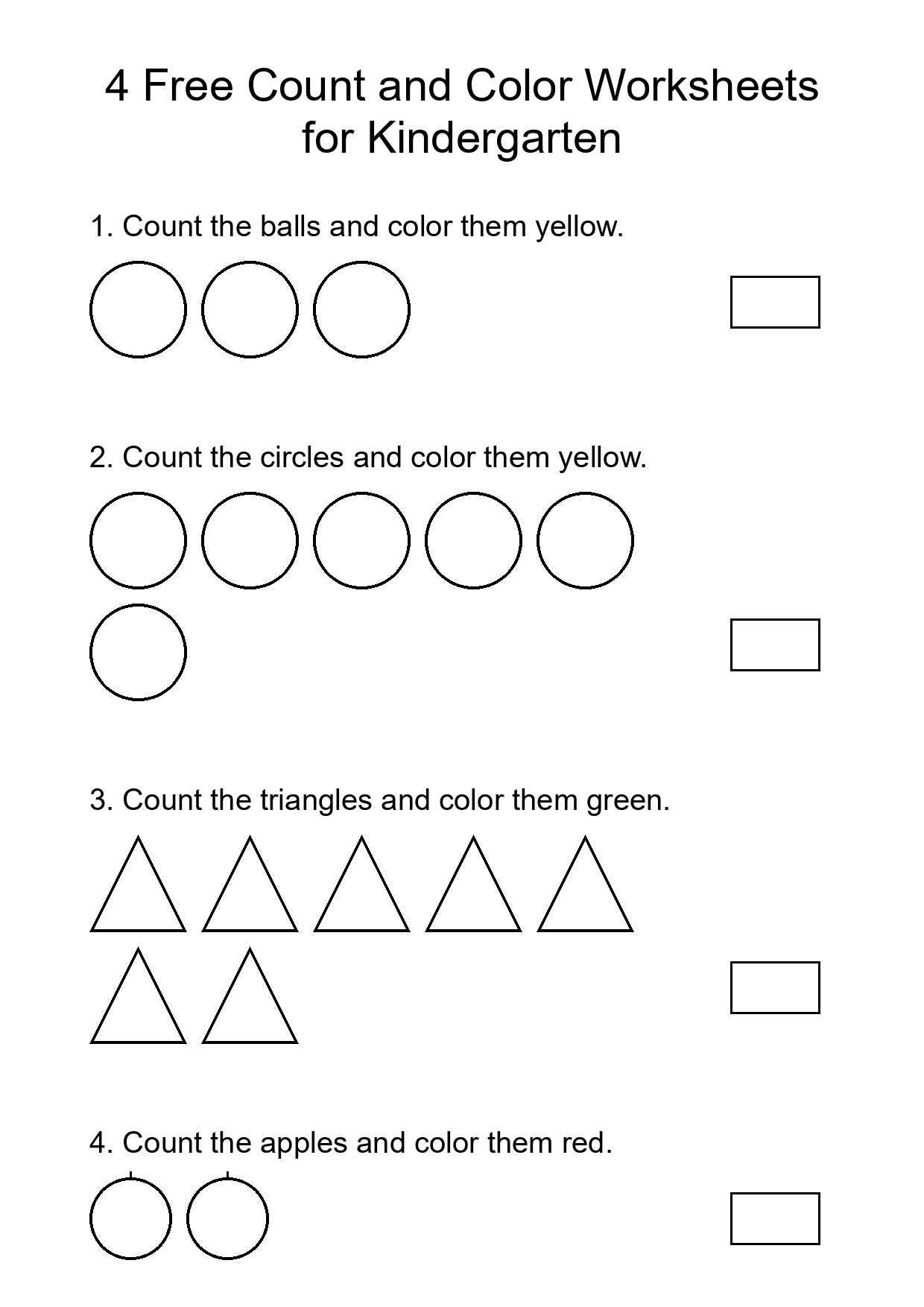 4 Free Count and Color Worksheets for Kindergarten