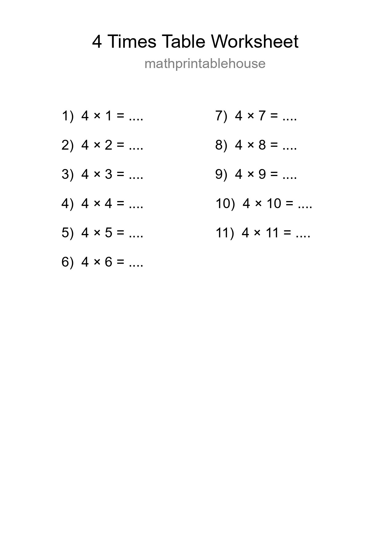 4 Times Table Worksheet For Grade 2 - Part 42
