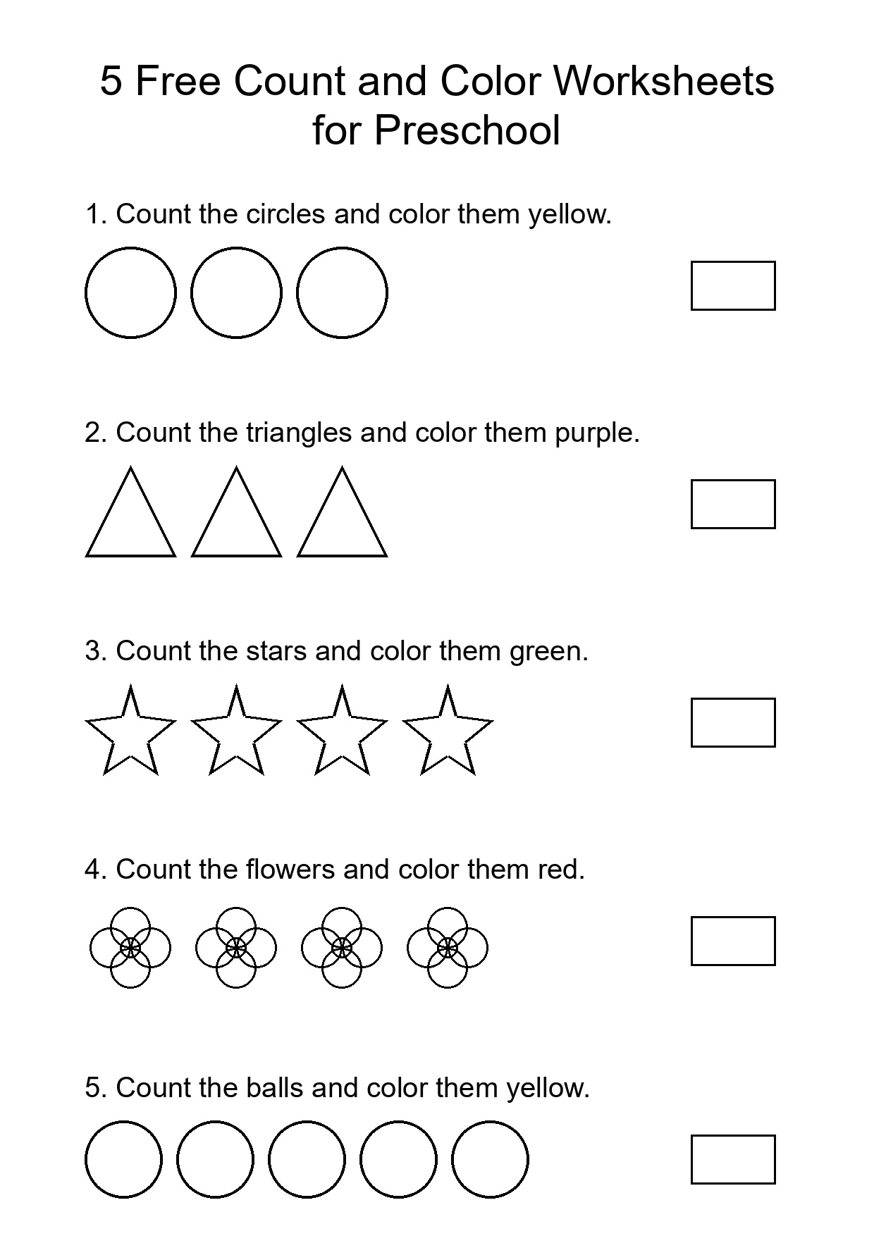 5 Free Count and Color Worksheets for Preschool