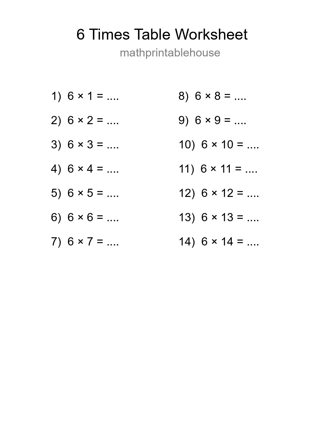 6 Times Table Worksheet For Grade 3 - Part 185