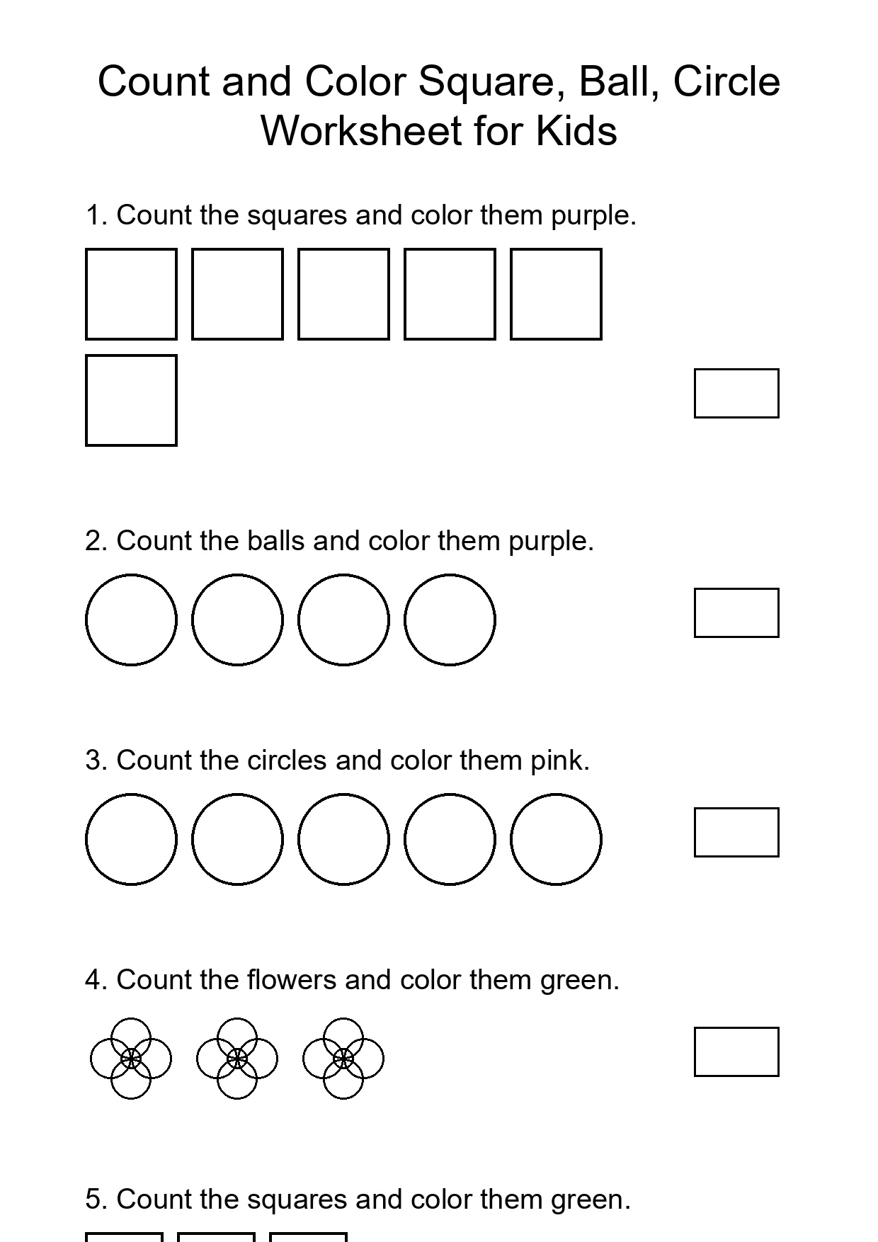 Count and Color Square, Ball, Circle Worksheet for Kids