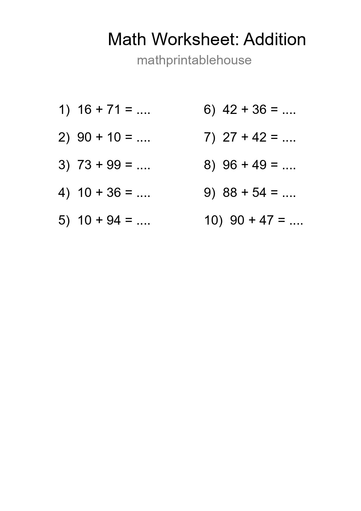 Free 10 Addition Math Worksheet For Grade 3 - Part 166