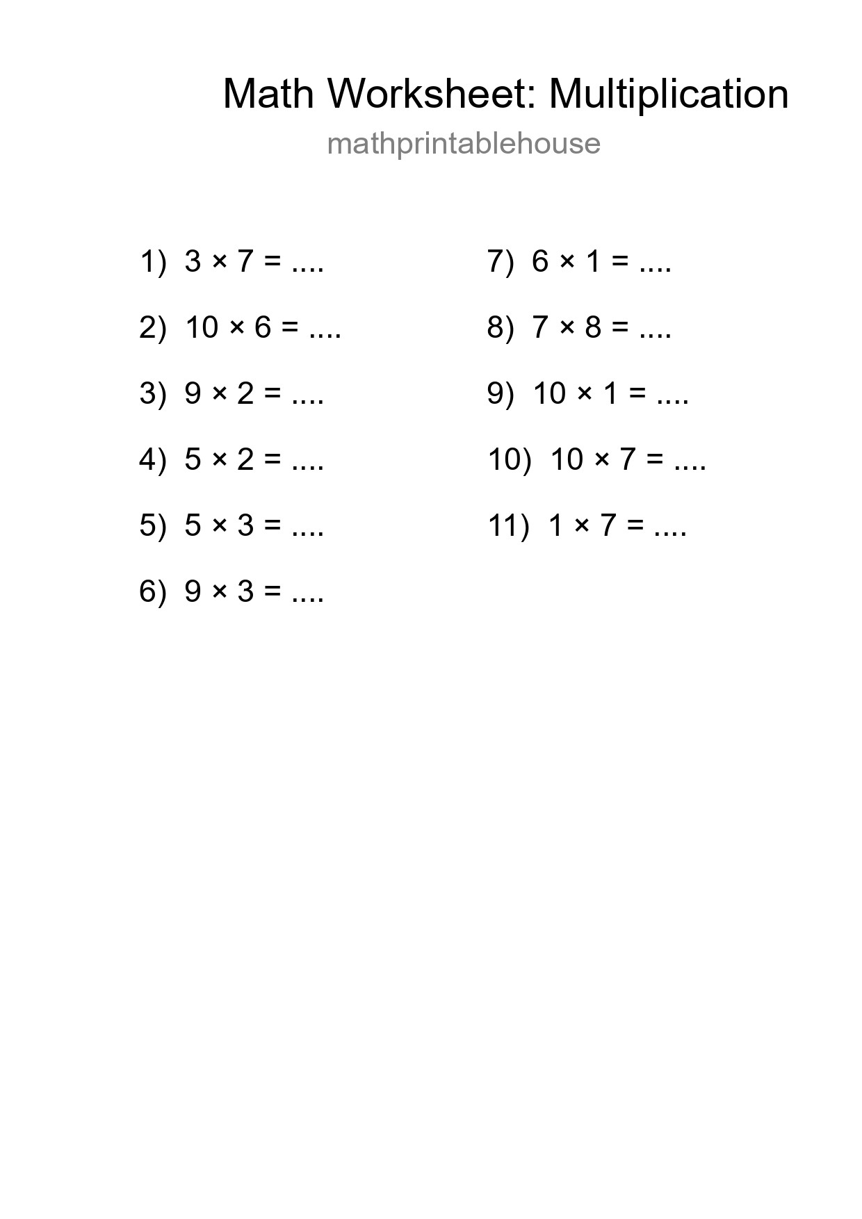 Free 11 Multiplication Math Worksheet For Grade 1 With Answers - Part 194
