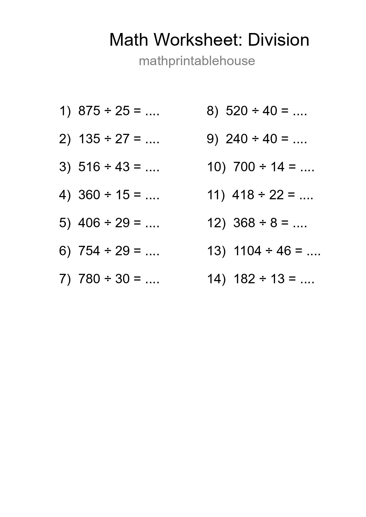 Free 14 Division Math Worksheet For Grade 2 With Answers - Part 4