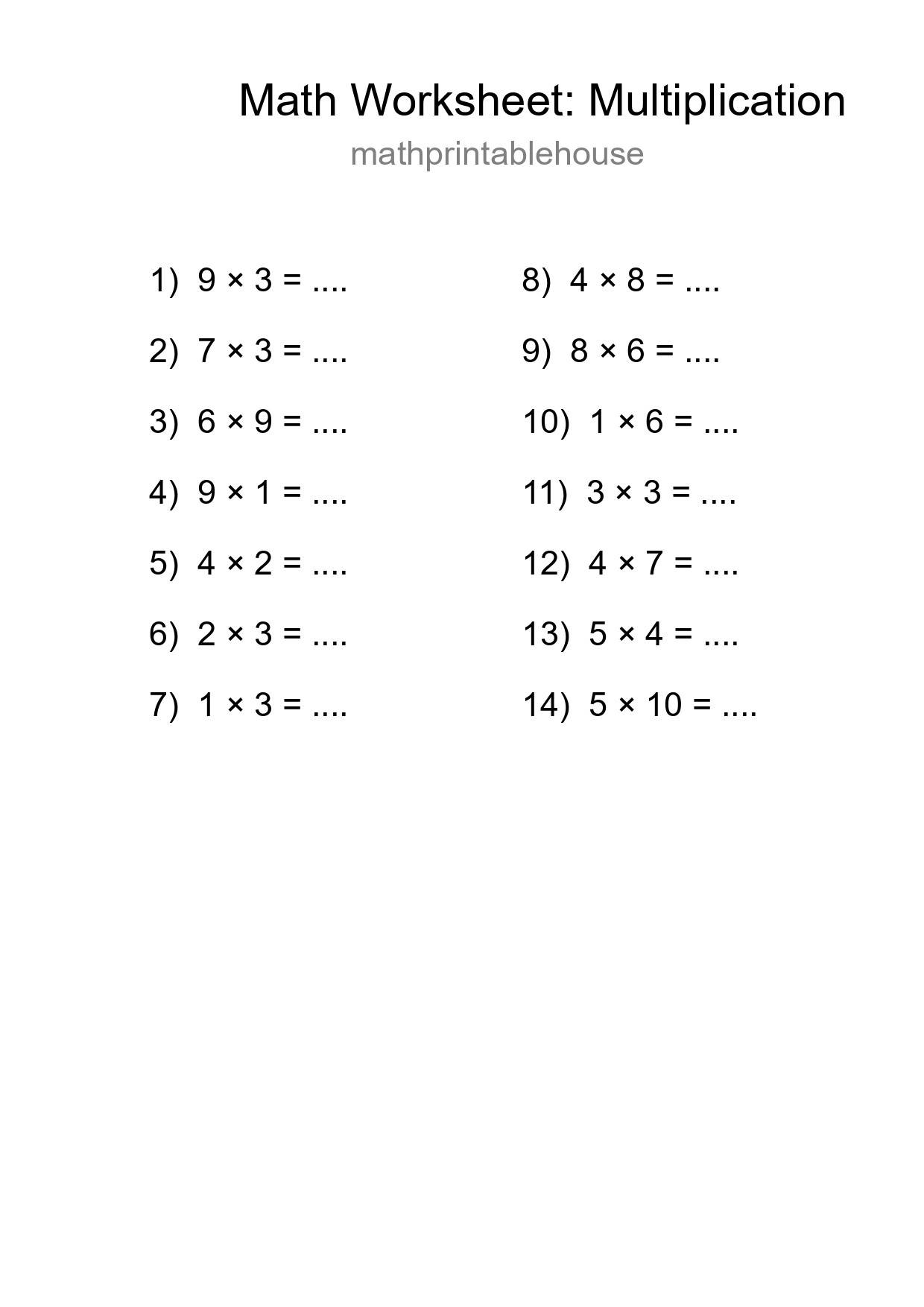 Free 14 Multiplication Math Worksheet For Grade 1 With Answers - Part 7