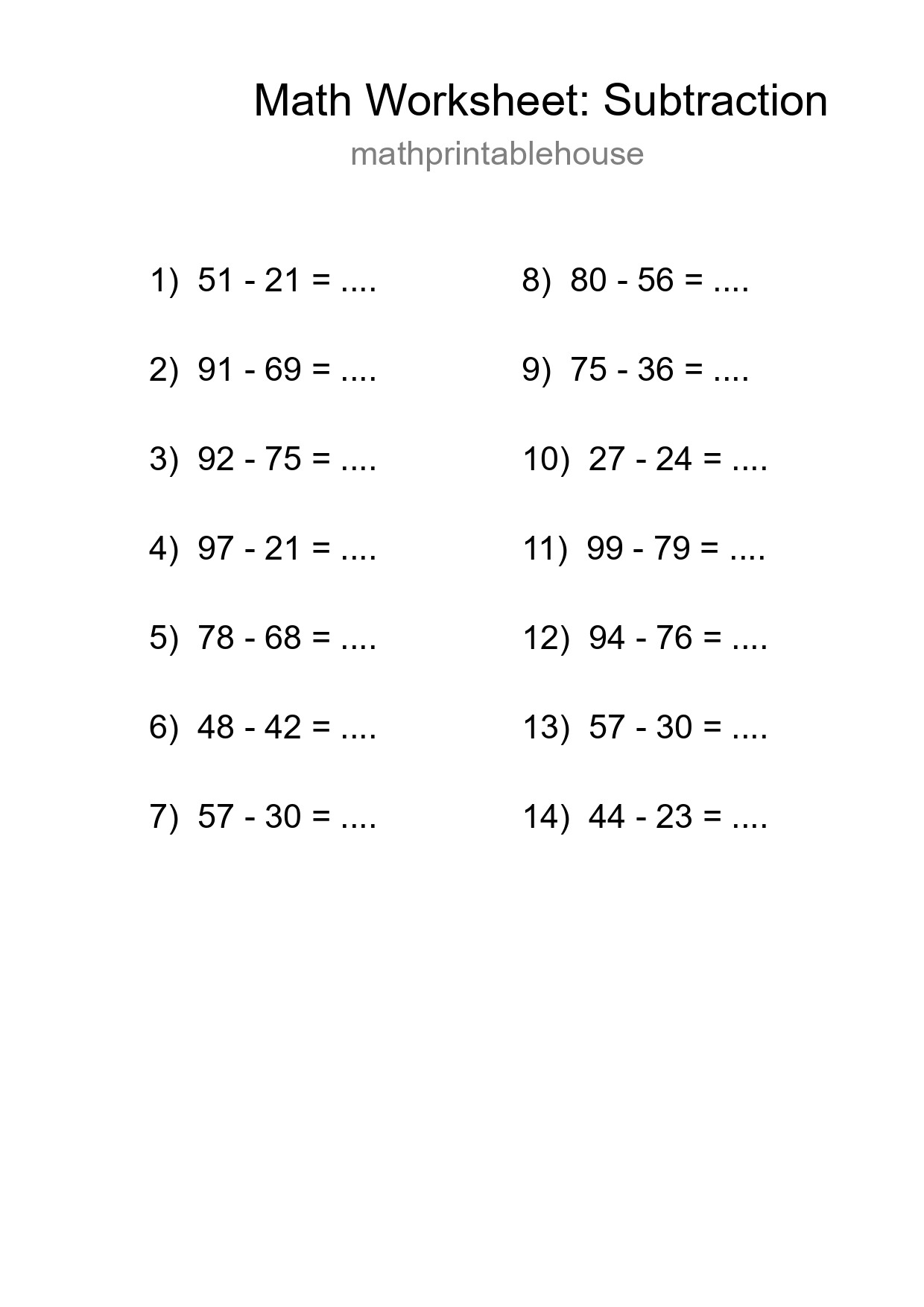 Free 14 Subtraction Math Worksheet For Grade 3 - Part 118