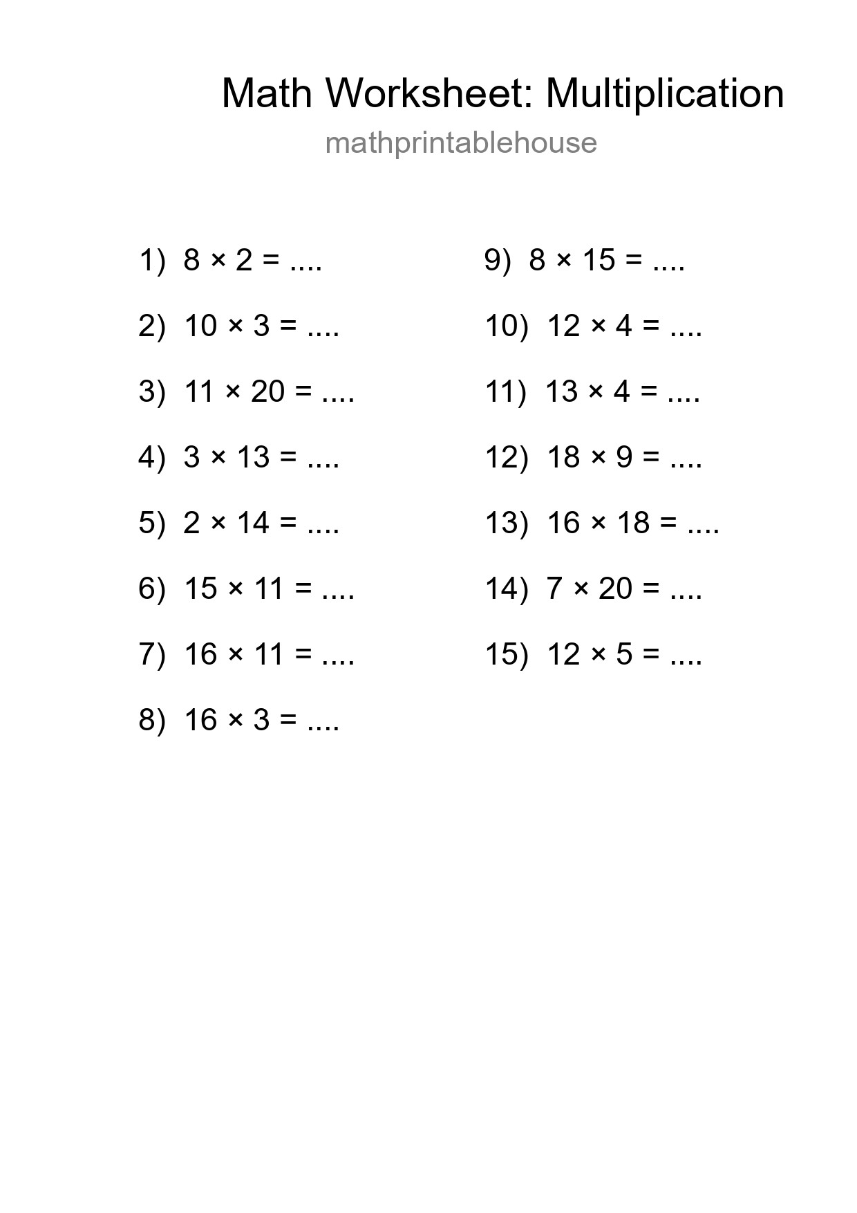 Free 15 Multiplication Math Worksheet For Grade 2 With Answers - Part 282
