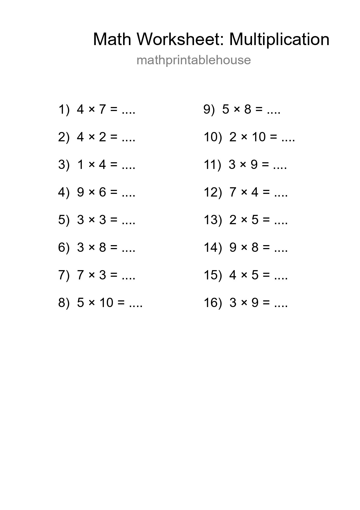 Free 16 Multiplication Math Worksheet For Grade 1 - Part 84