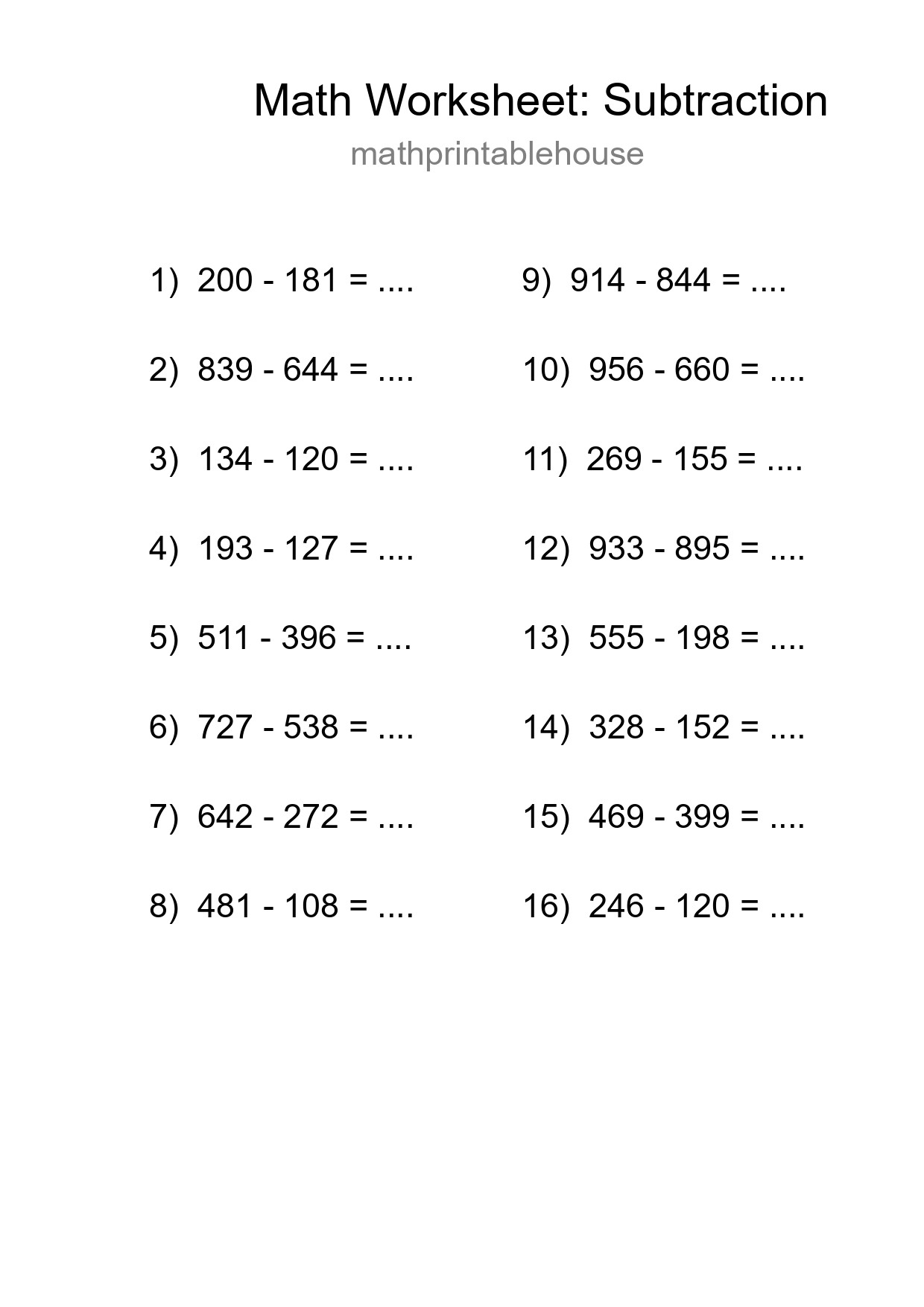 Free 16 Subtraction Math Worksheet For Grade 5 With Answers - Part 30