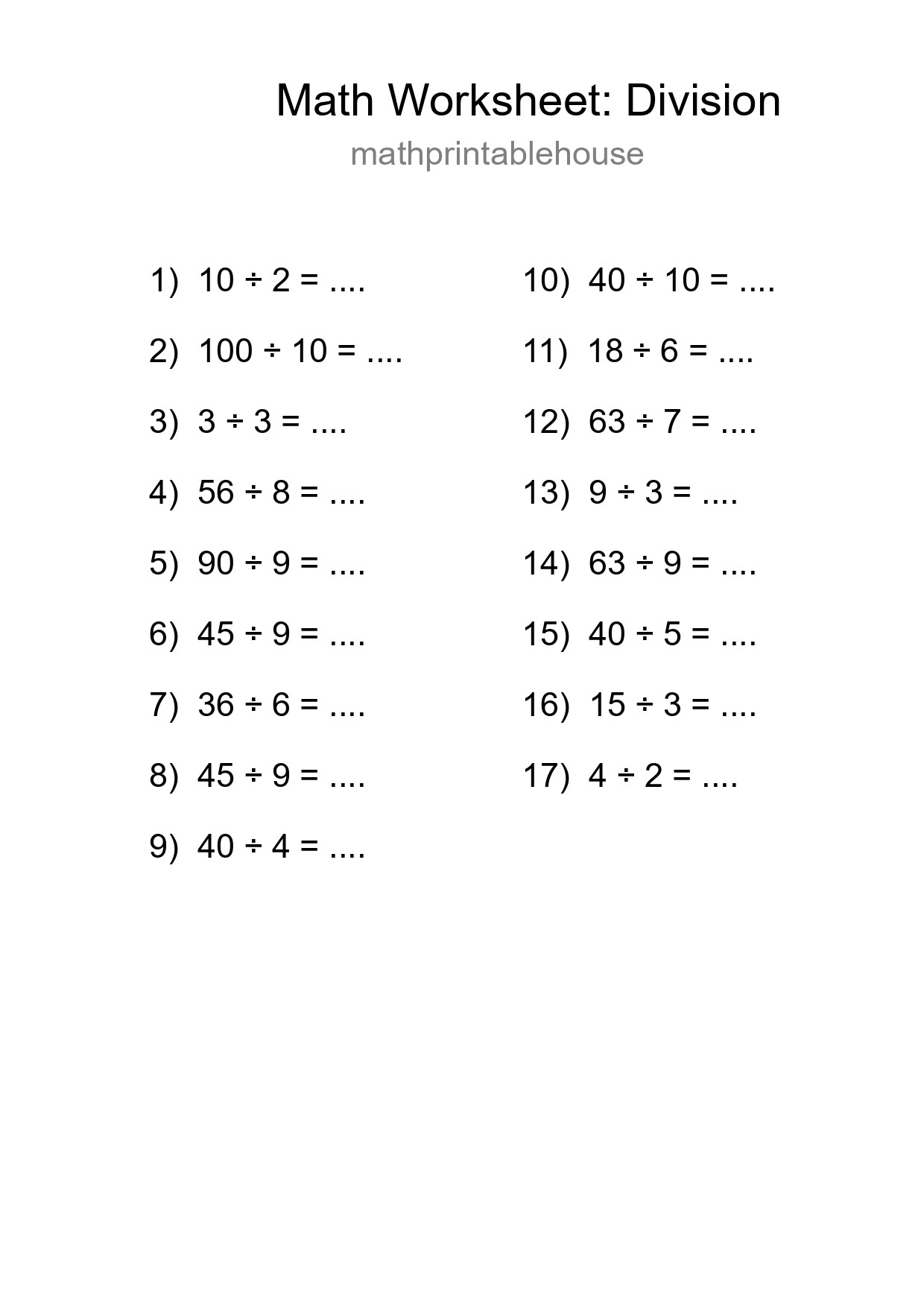 Free 17 Division Math Worksheet For Grade 1 - Part 224