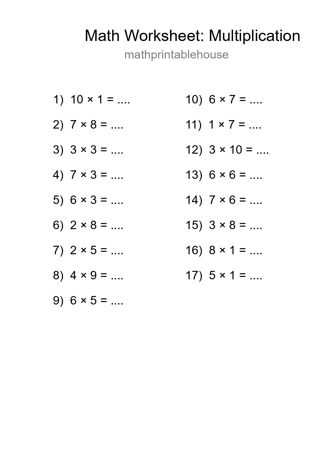 Free 17 Multiplication Math Worksheet For Grade 1 - Part 183