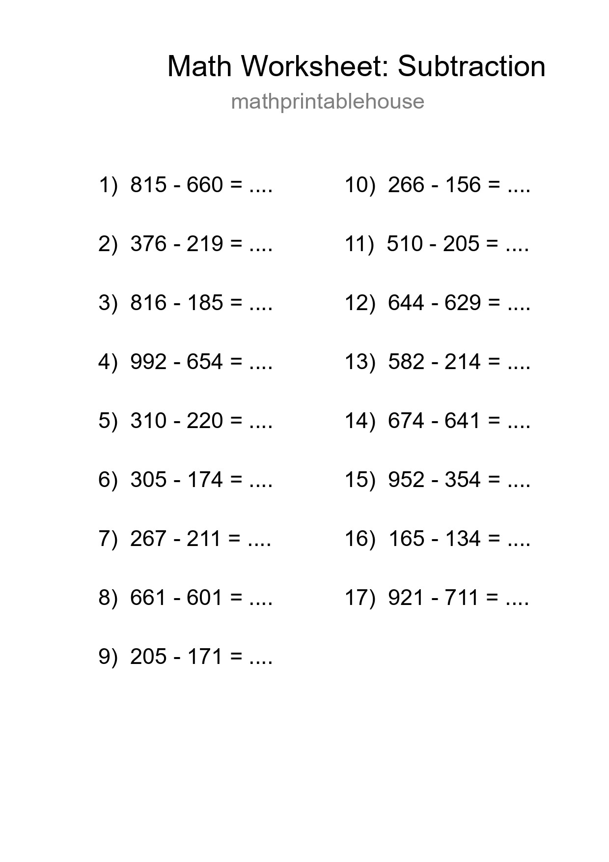 Free 17 Subtraction Math Worksheet For Grade 5 With Answers - Part 162