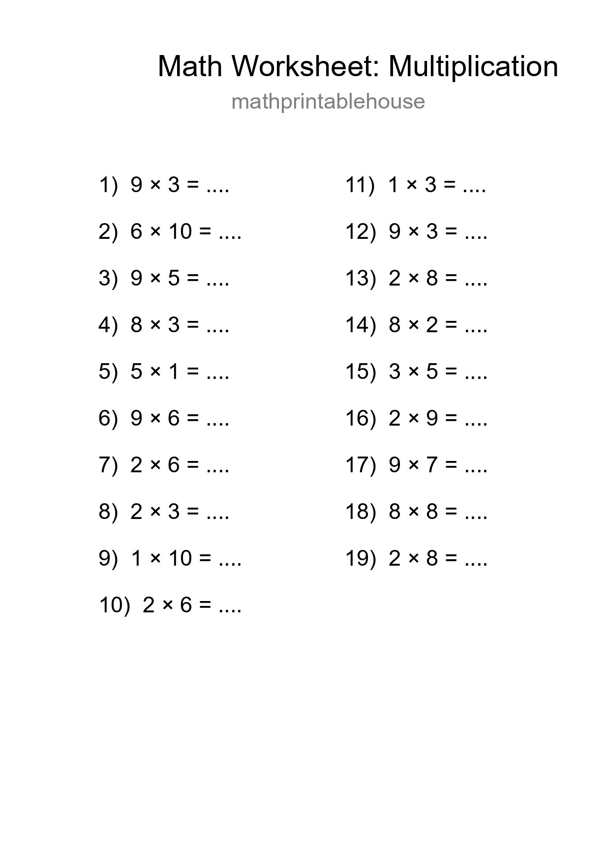 Free 19 Multiplication Math Worksheet For Grade 1 With Answers - Part 18