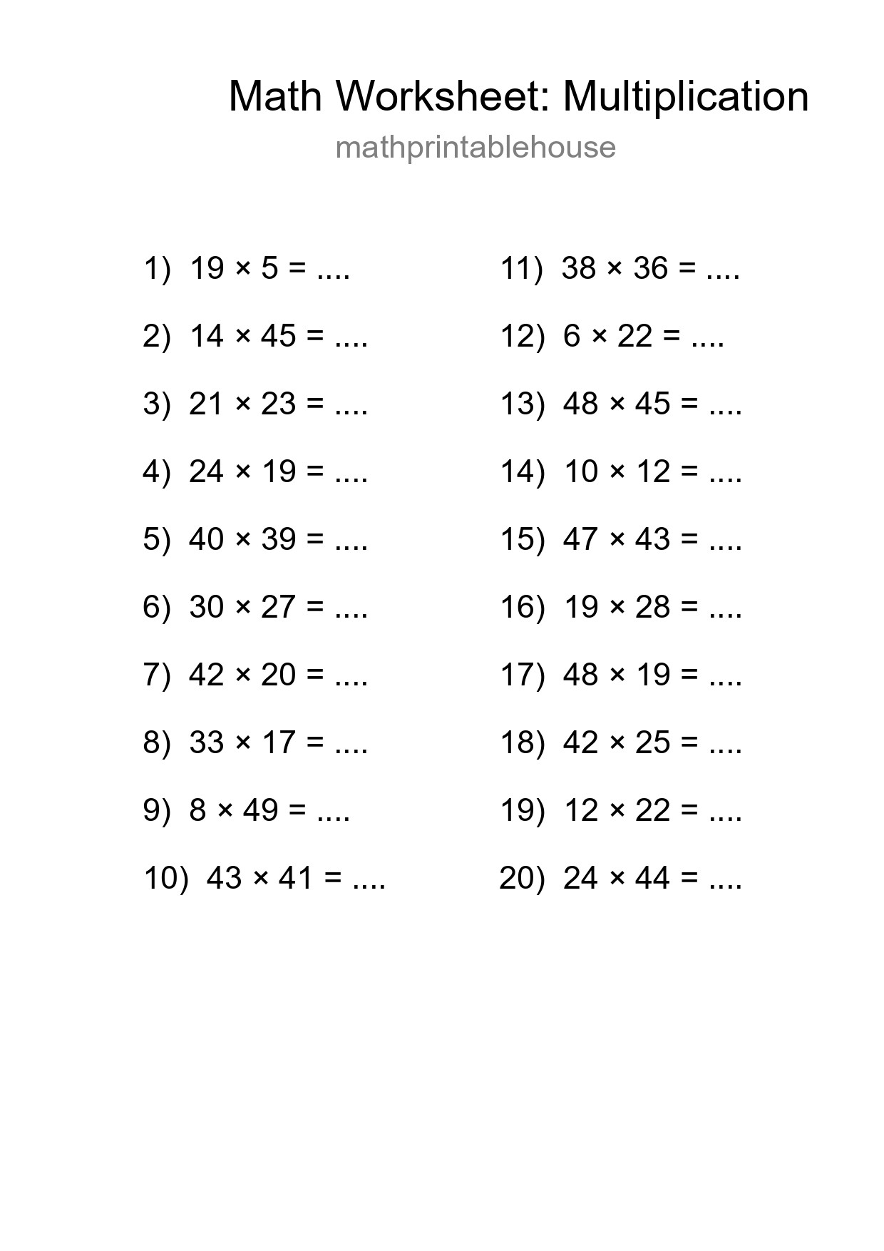 Free 20 Multiplication Math Worksheet For Grade 2 - Part 293