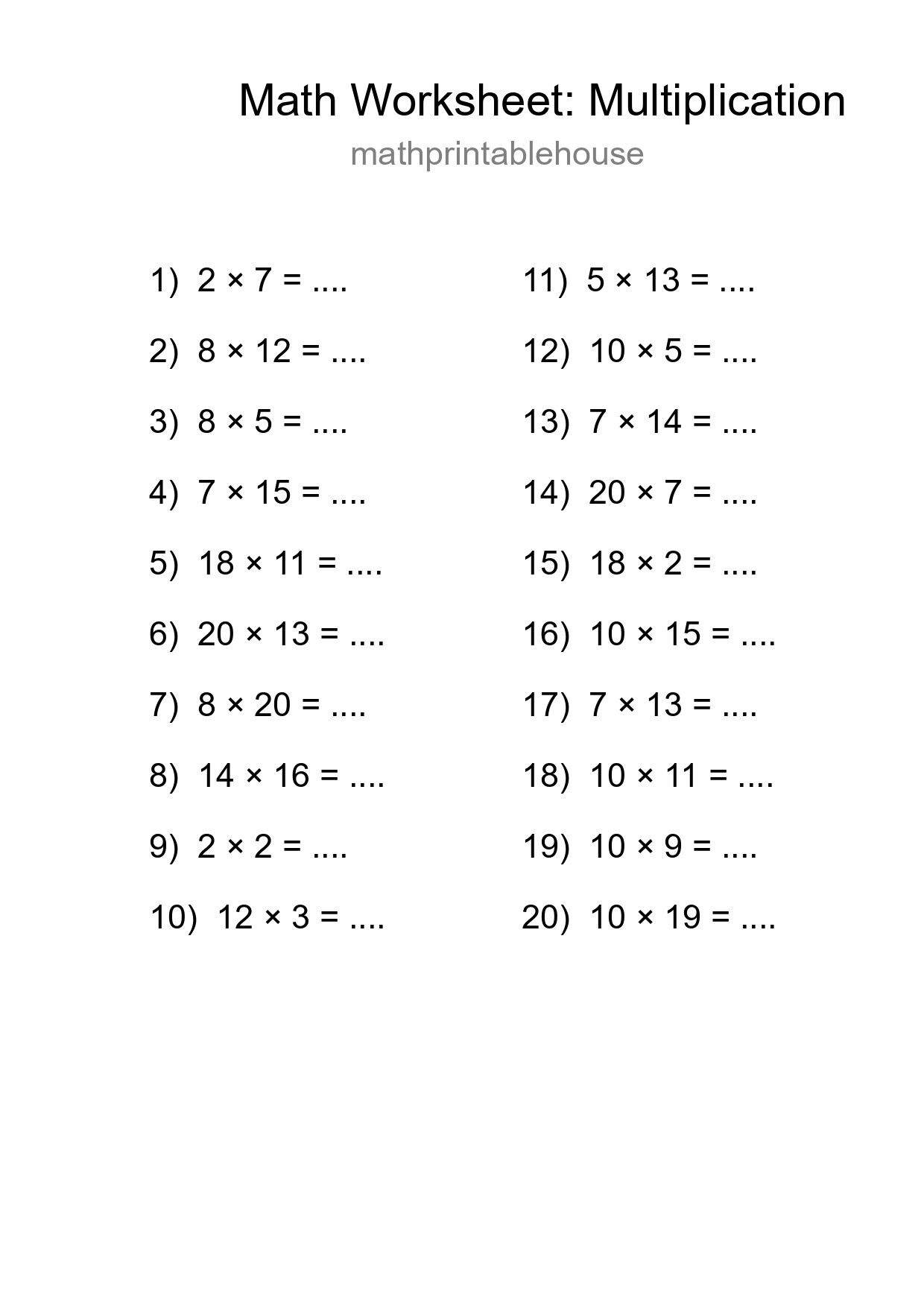 Free 20 Multiplication Math Worksheet For Grade 2 With Answers - Part 51