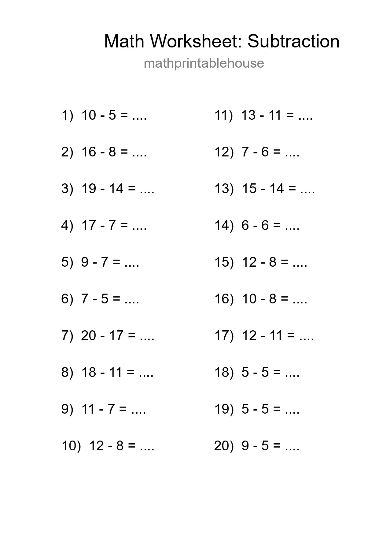 Free 20 Subtraction Math Worksheet For Grade 2 - Part 283