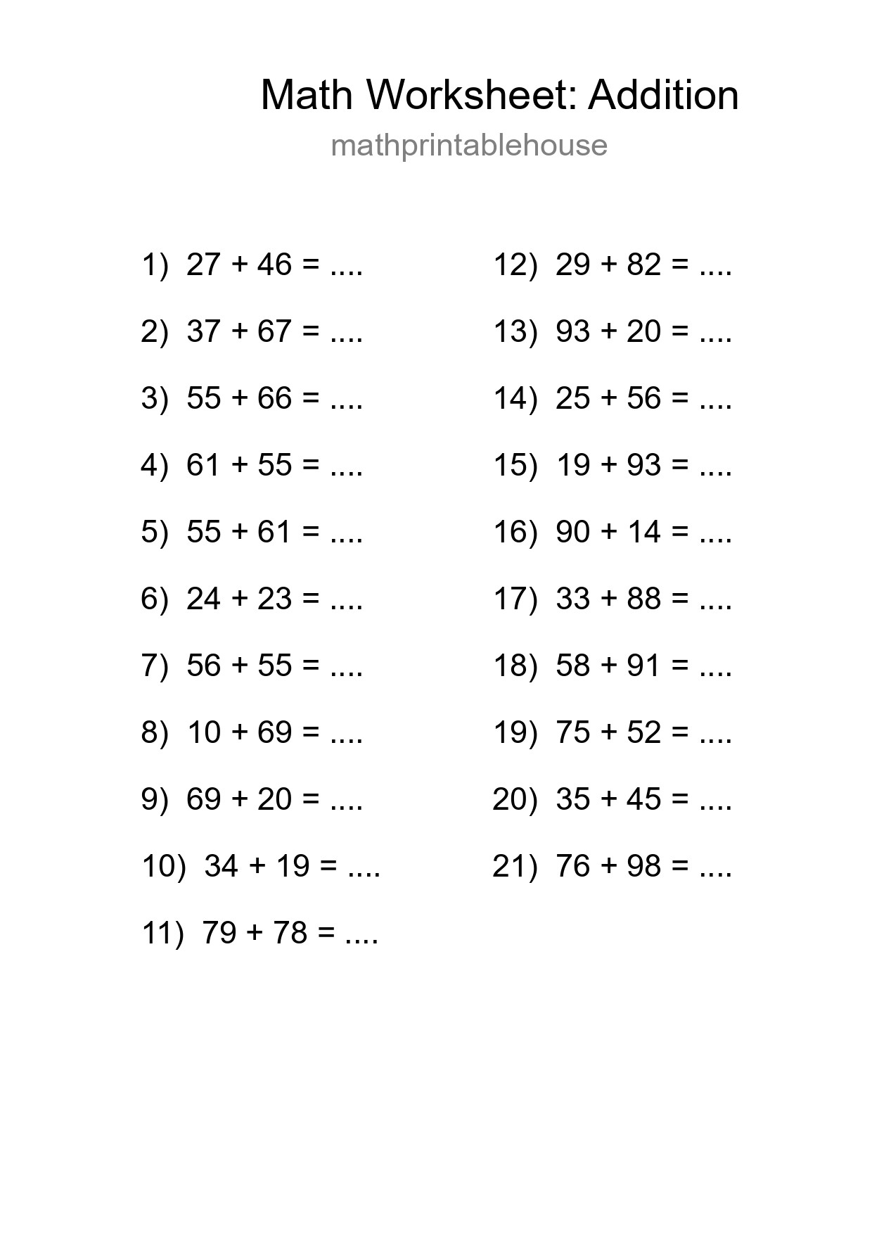 Free 21 Addition Math Worksheet For Grade 3 - Part 12