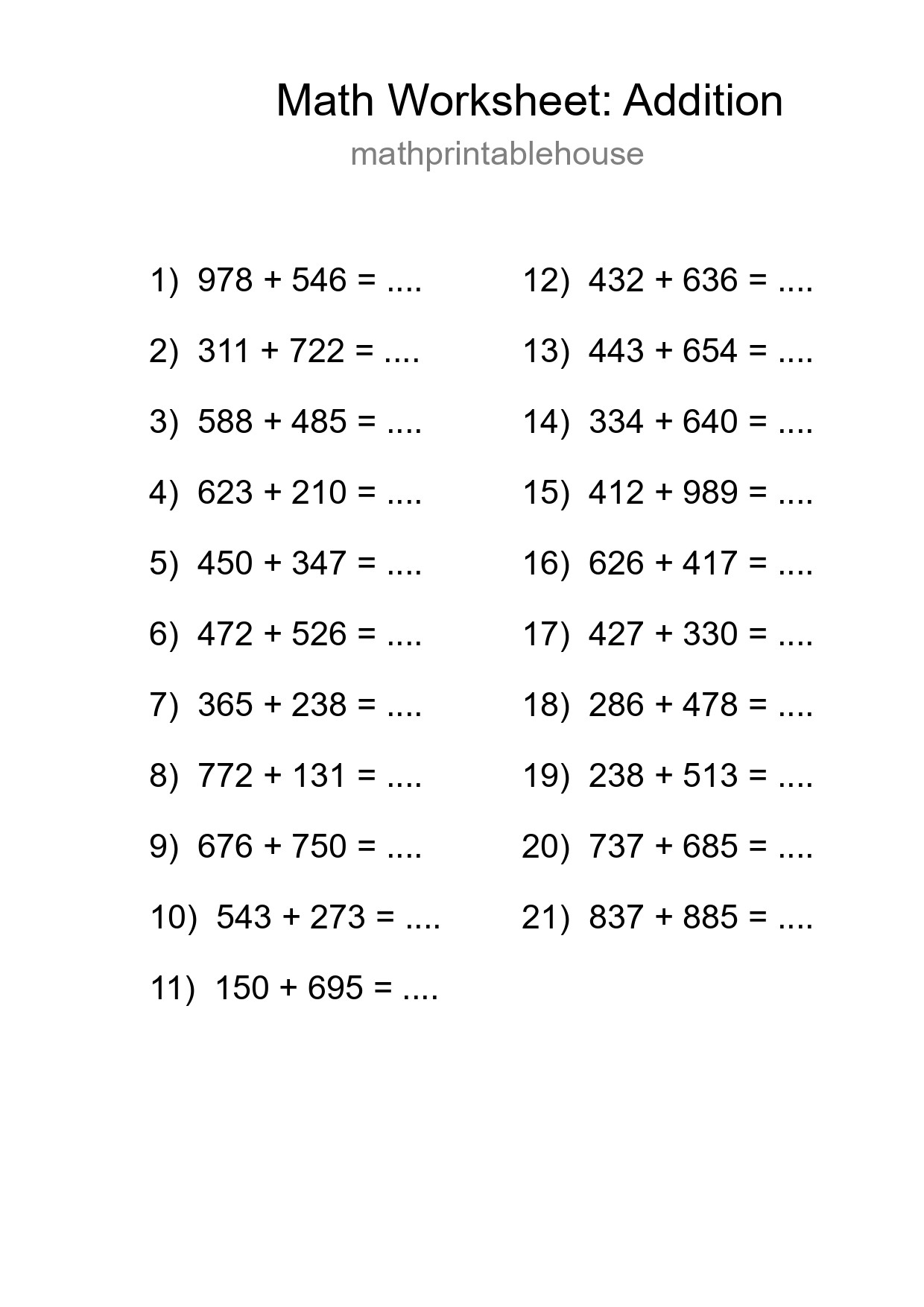 Free 21 Addition Math Worksheet For Grade 5 - Part 111