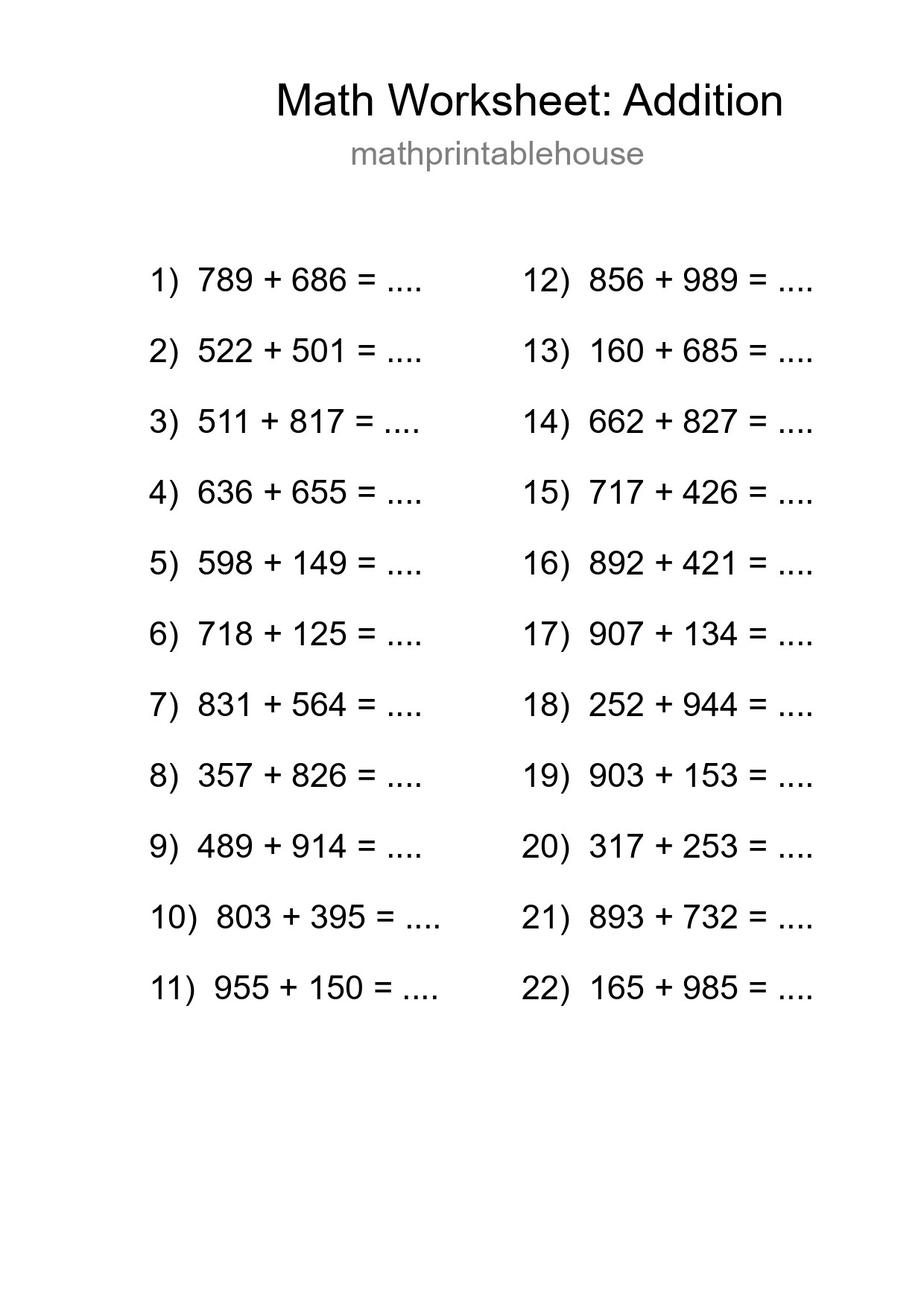 Free 22 Addition Math Worksheet For Grade 5 - Part 221
