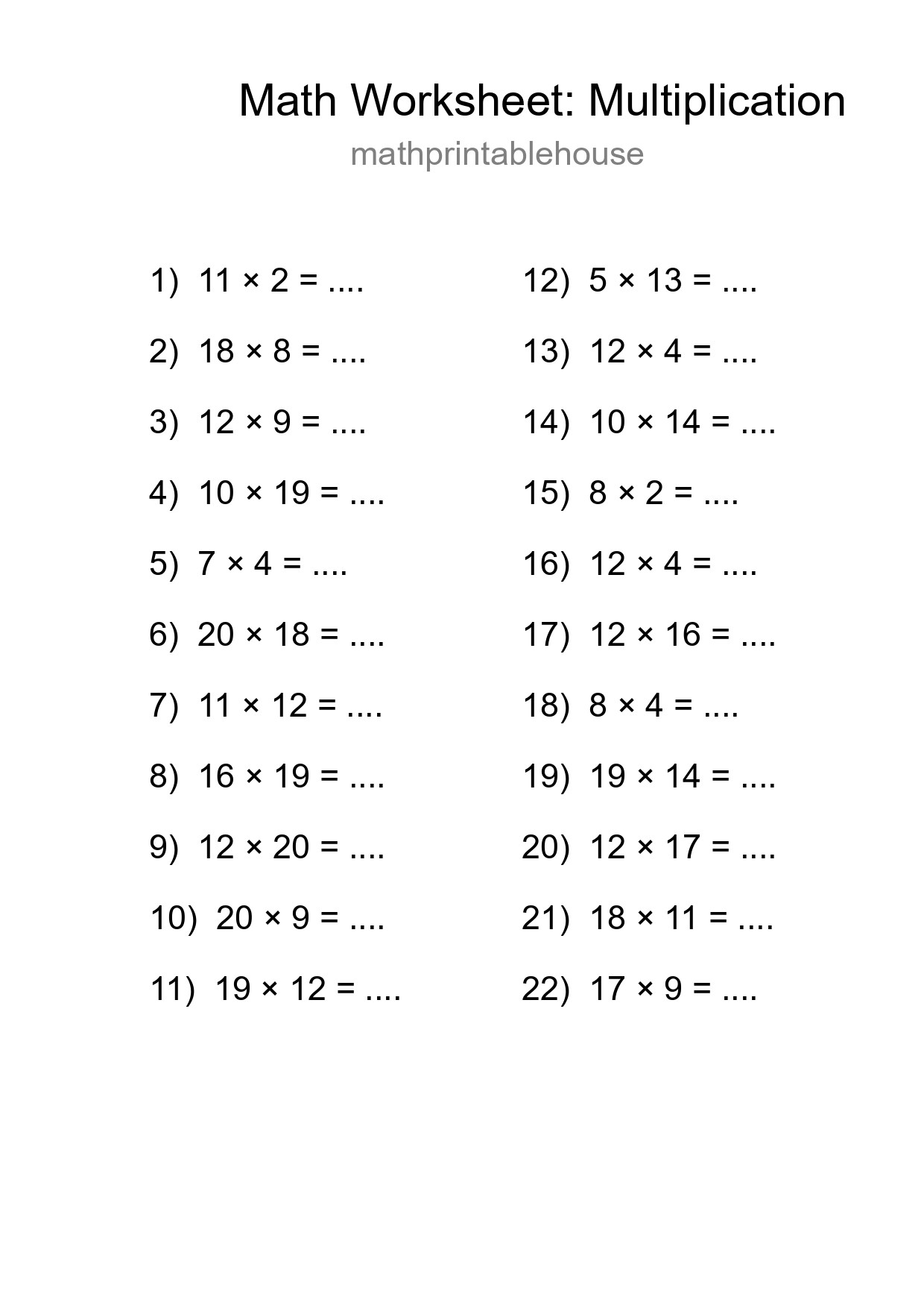 Free 22 Multiplication Math Worksheet For Grade 2 With Answers - Part 227