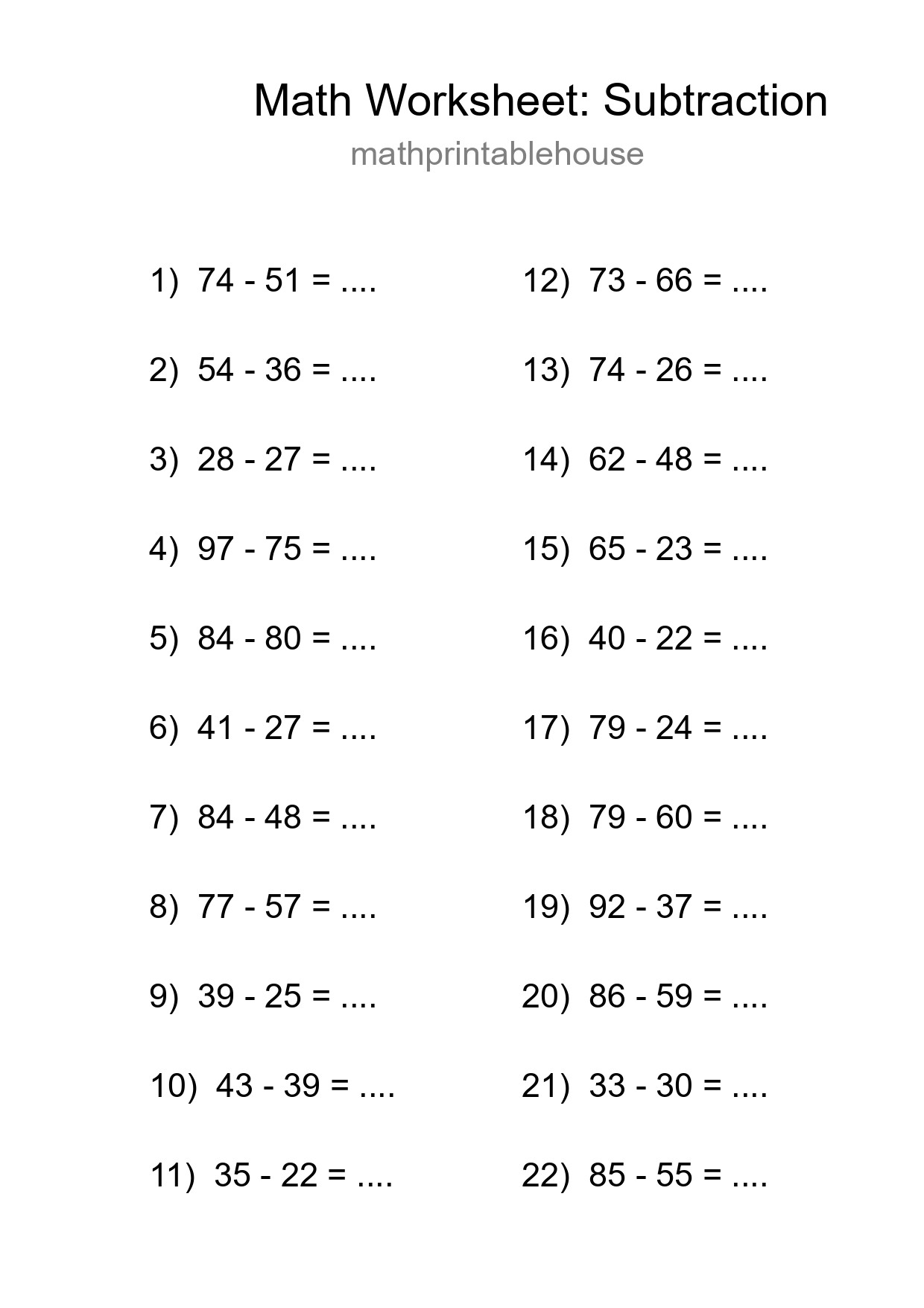 Free 22 Subtraction Math Worksheet For Grade 3 - Part 272