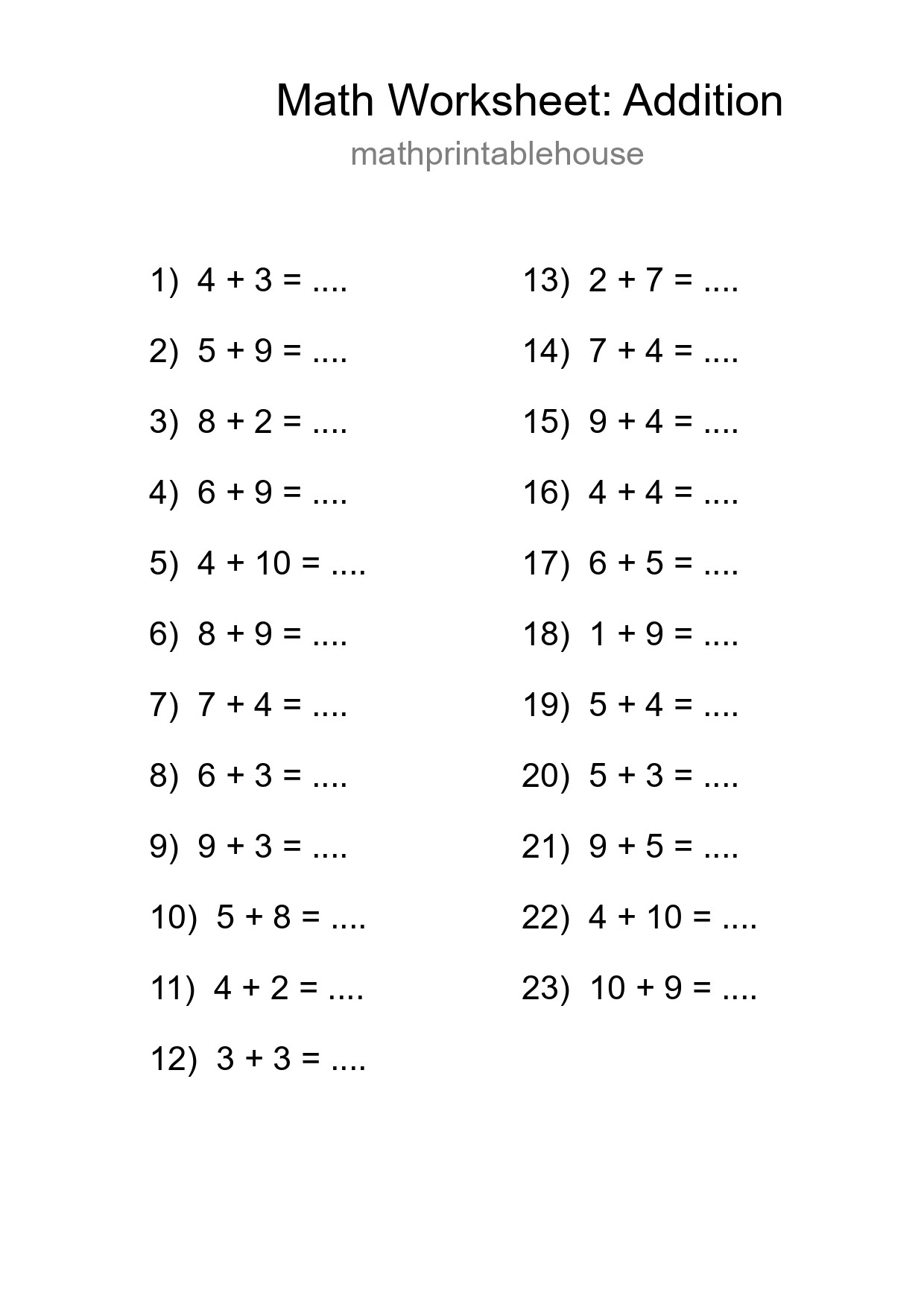 Free 23 Addition Math Worksheet For Grade 1 - Part 67