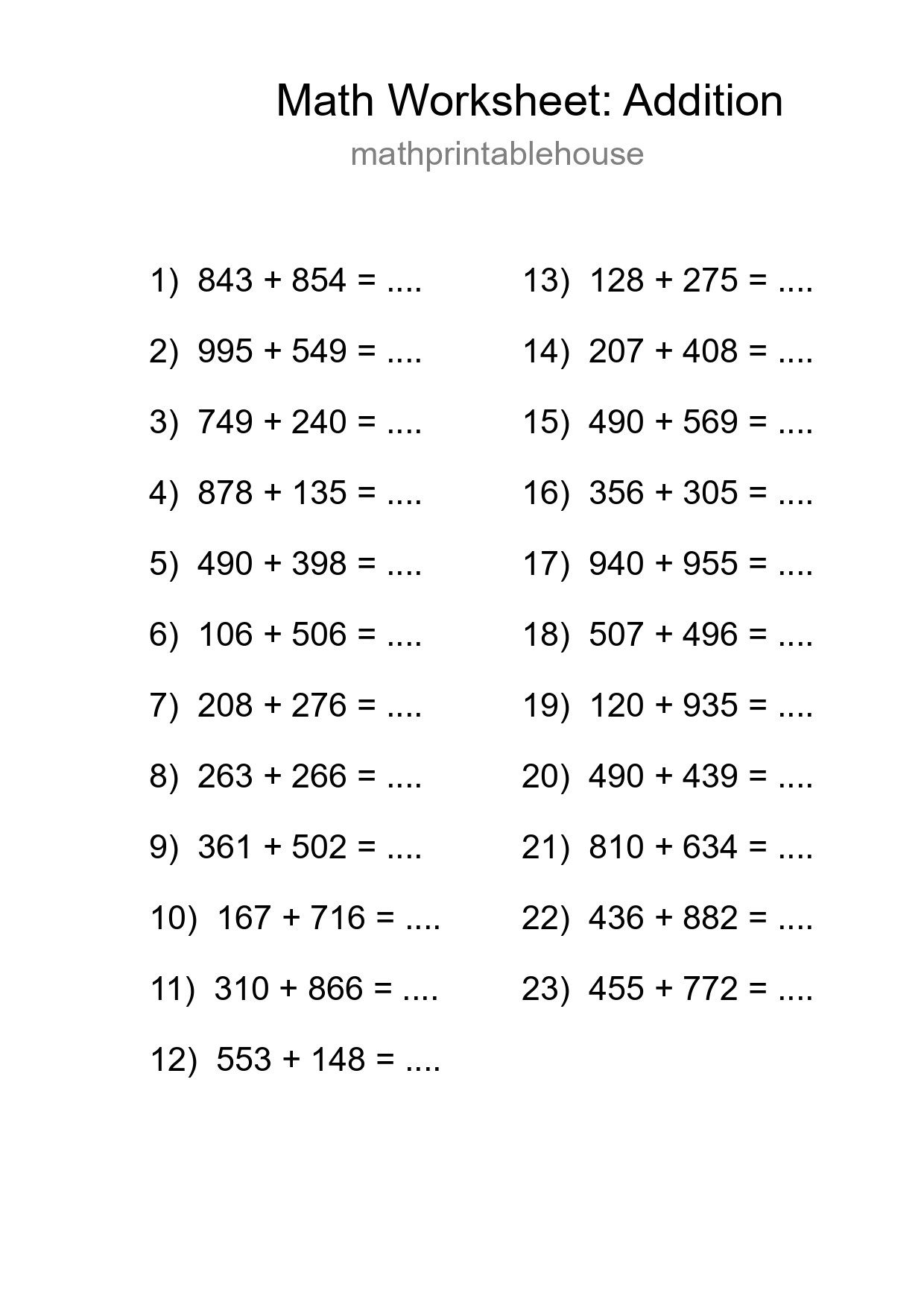 Free 23 Addition Math Worksheet For Grade 5 With Answers - Part 232