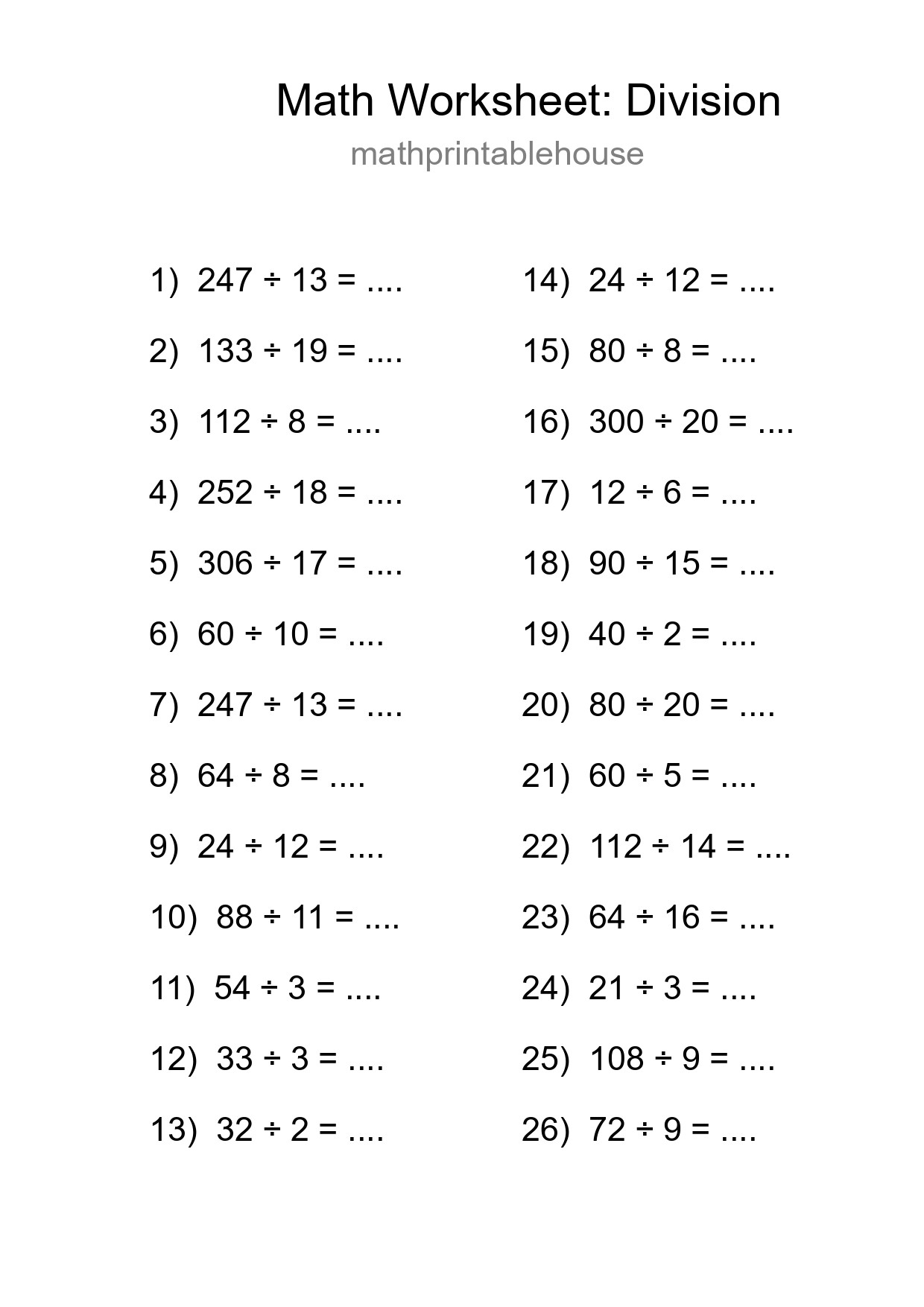 Free 26 Division Math Worksheet For Grade 2 With Answers - Part 59