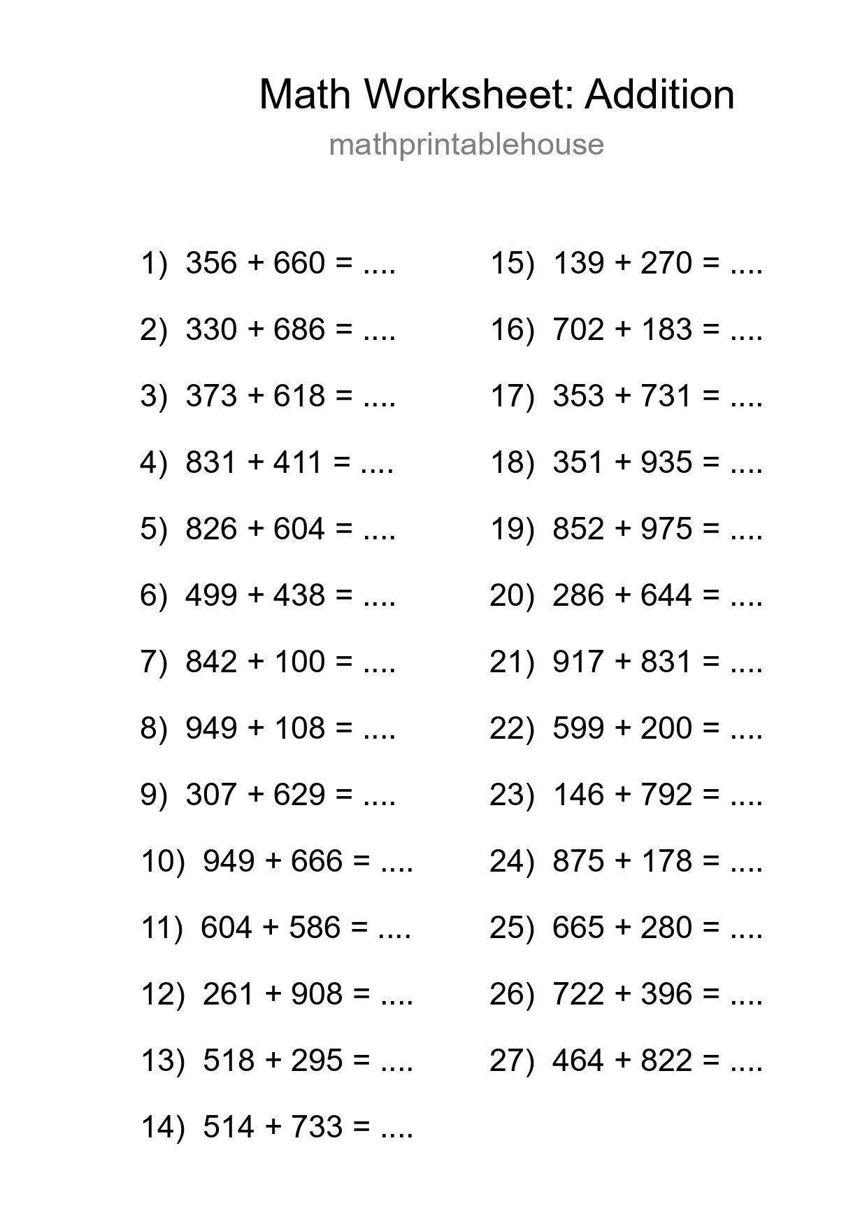 Free 27 Addition Math Worksheet For Grade 5 - Part 34