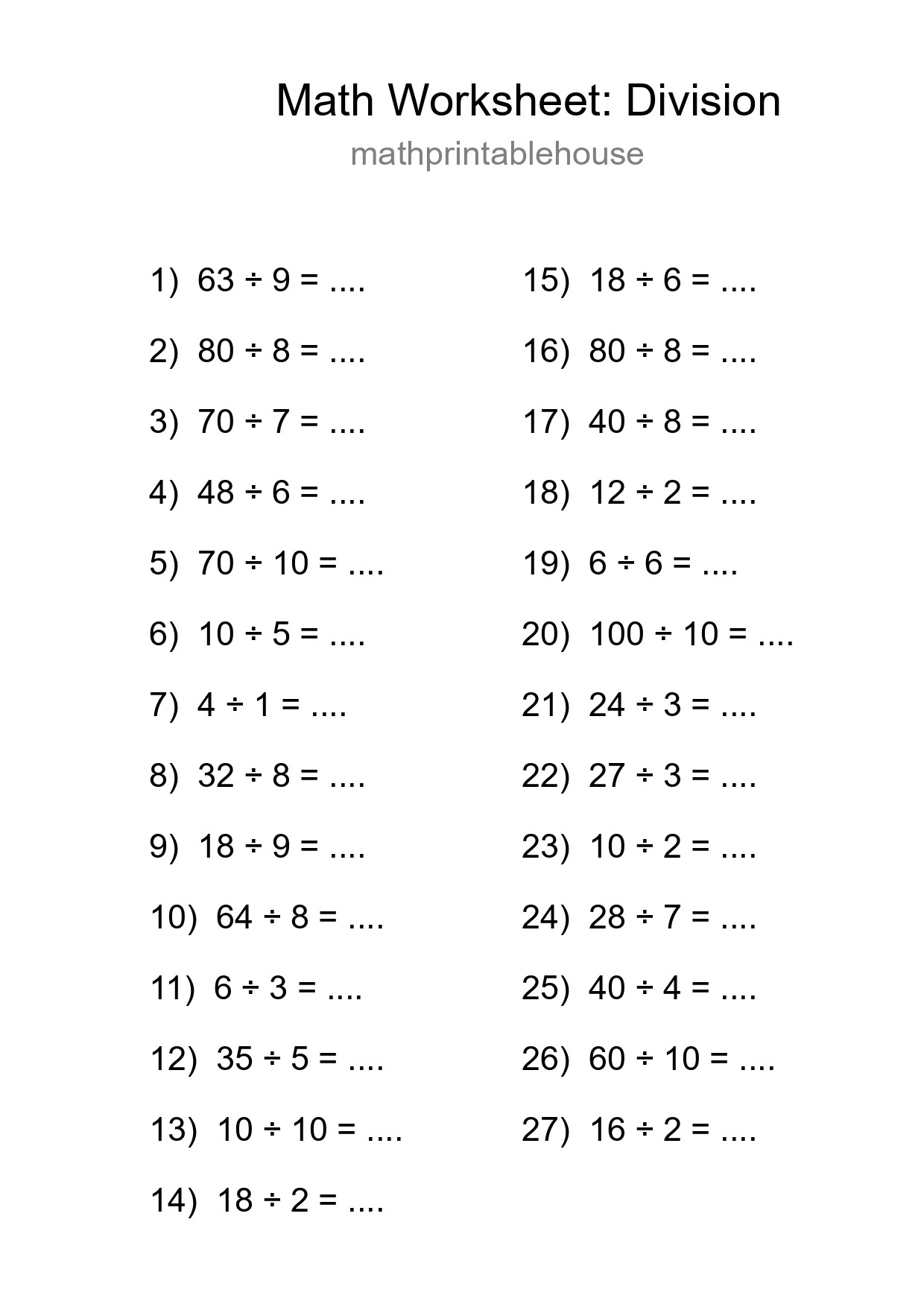 Free 27 Division Math Worksheet For Grade 1 - Part 92