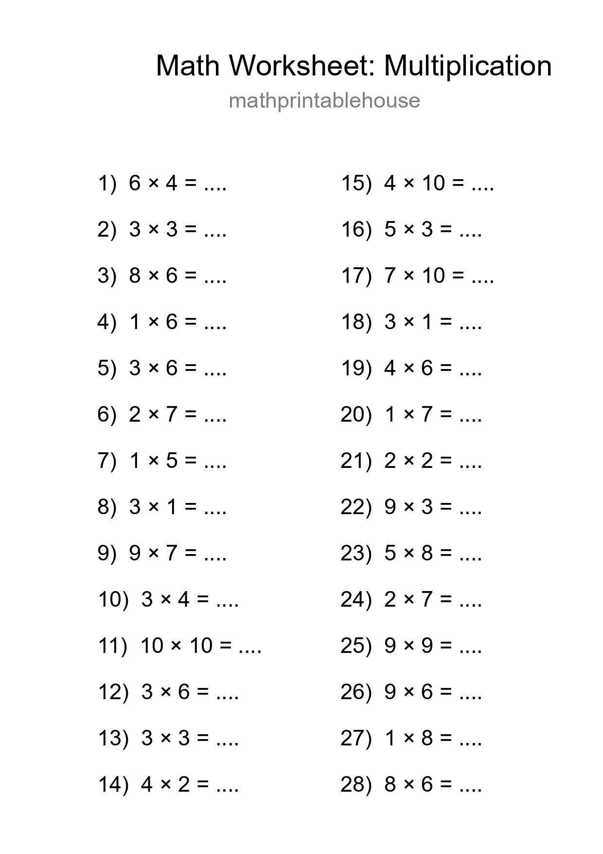 Free 28 Multiplication Math Worksheet For Grade 1 With Answers - Part 62