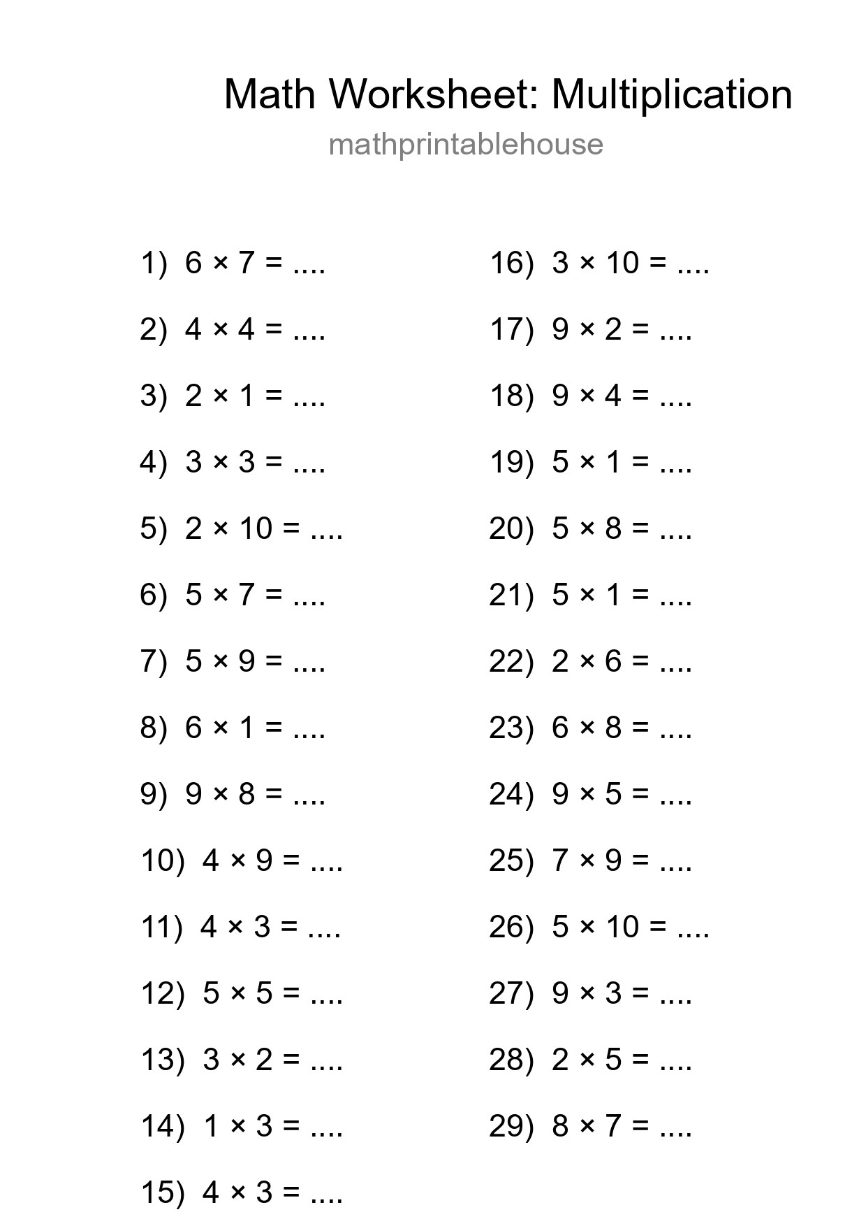 Free 29 Multiplication Math Worksheet For Grade 1 - Part 172