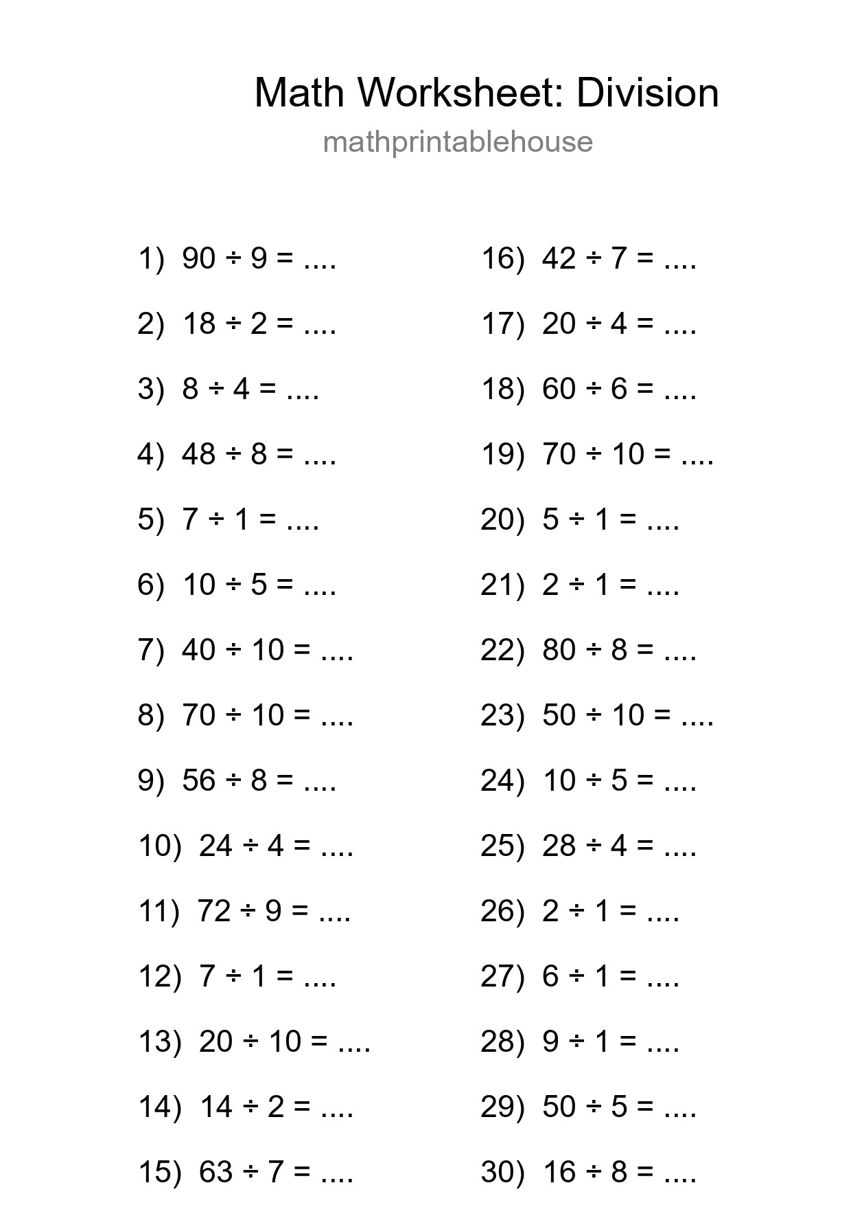 Free 30 Division Math Worksheet For Grade 1 - Part 235