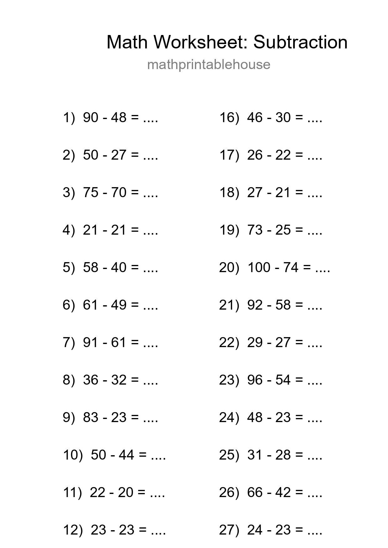 Free 30 Subtraction Math Worksheet For Grade 3 - Part 8