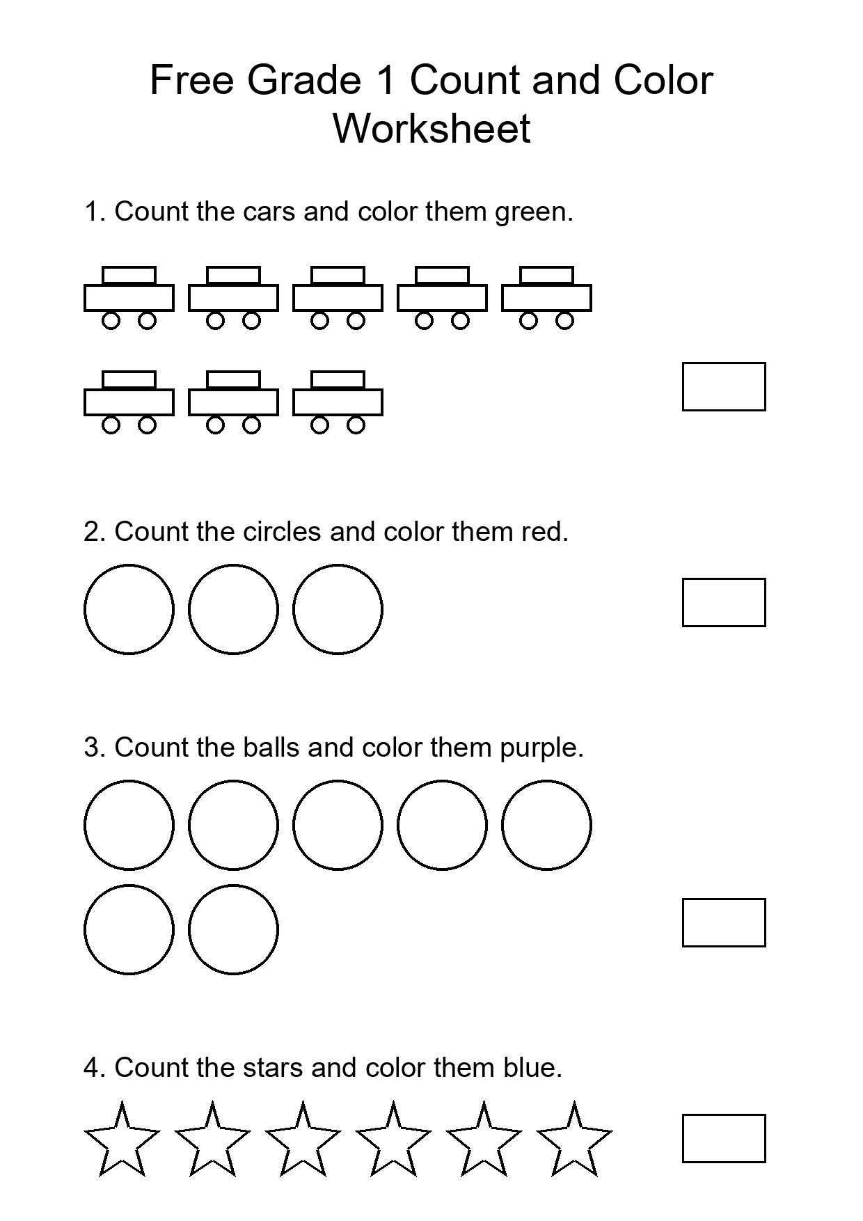 Free Grade 1 Count and Color Worksheet