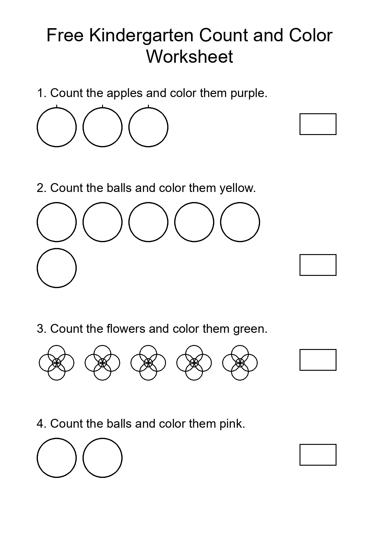 Free Kindergarten Count and Color Worksheet
