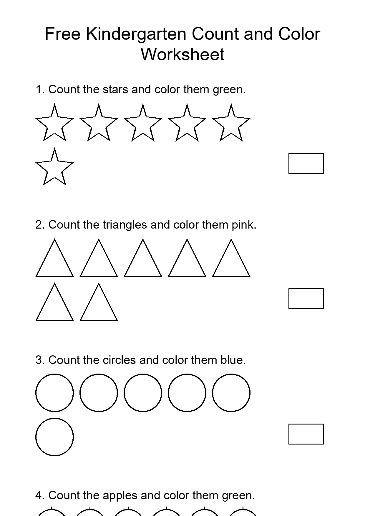 Free Kindergarten Count and Color Worksheet