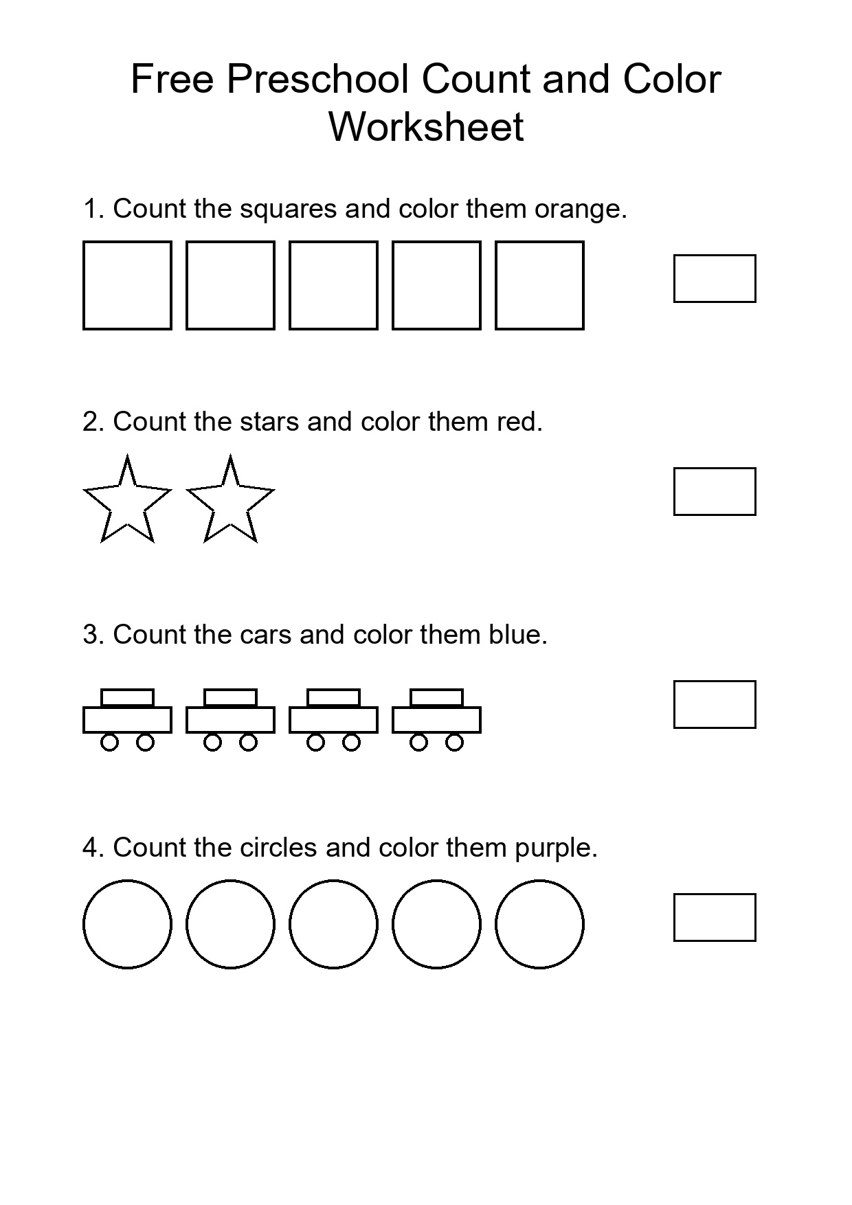 Free Preschool Count and Color Worksheet