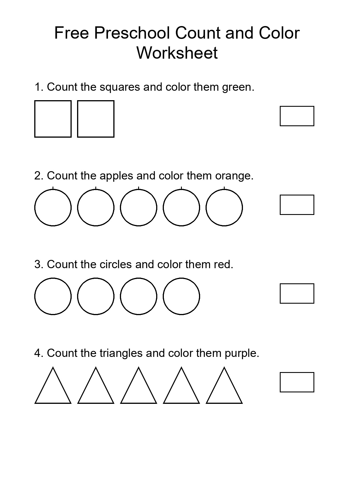 Free Preschool Count and Color Worksheet