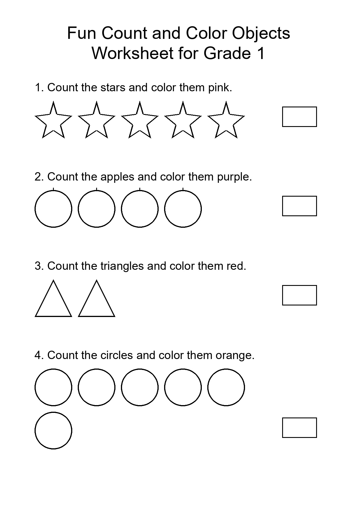 Fun Count and Color Objects Worksheet for Grade 1