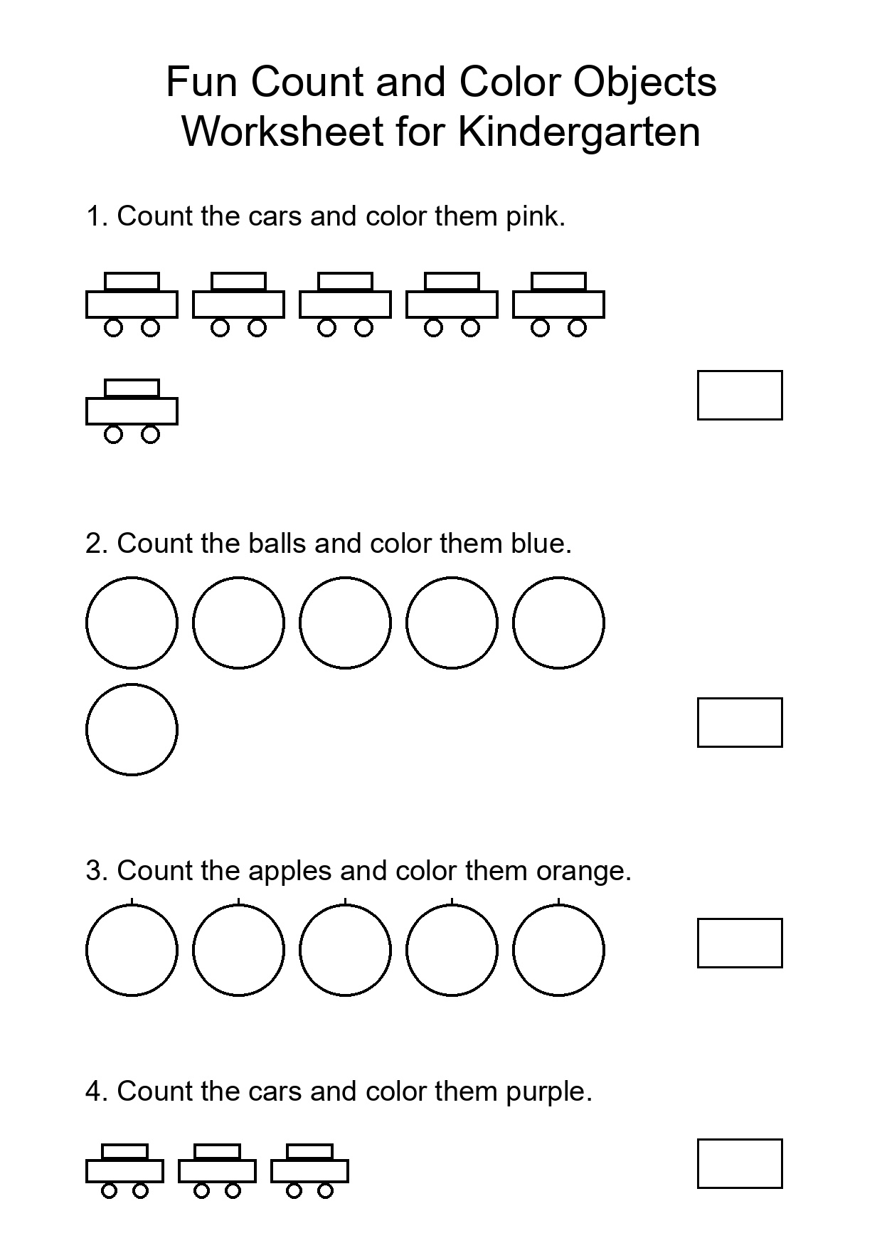 Fun Count and Color Objects Worksheet for Kindergarten