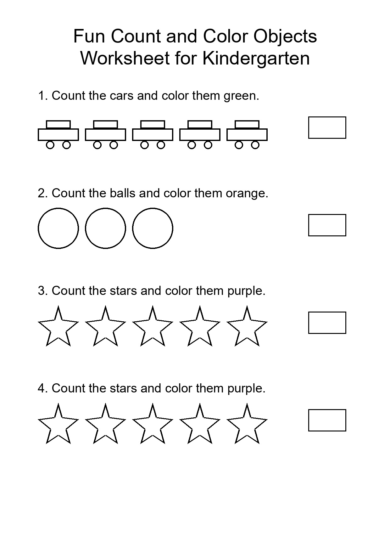 Fun Count and Color Objects Worksheet for Kindergarten