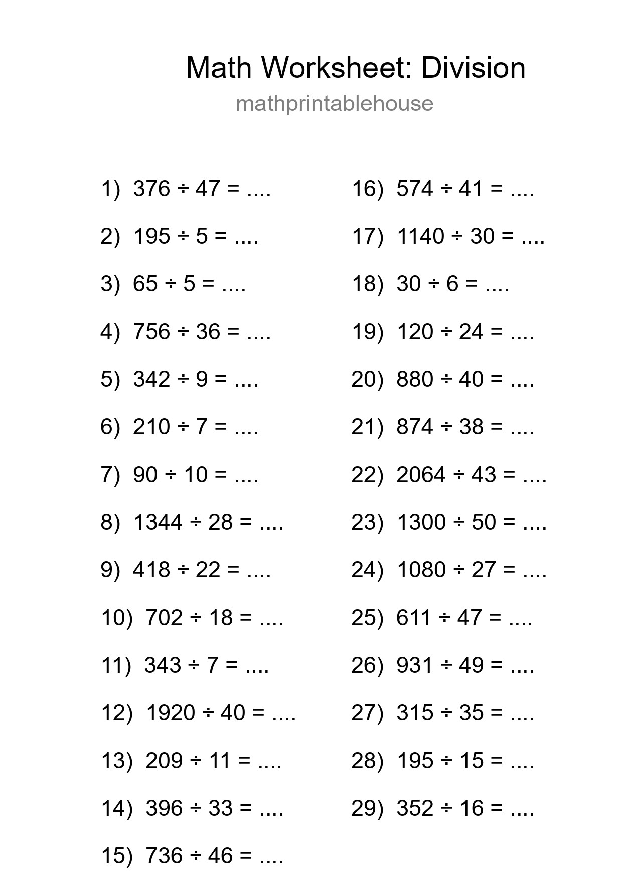 Grade 2 Division Practice Worksheet (29 Problems) - Part 37