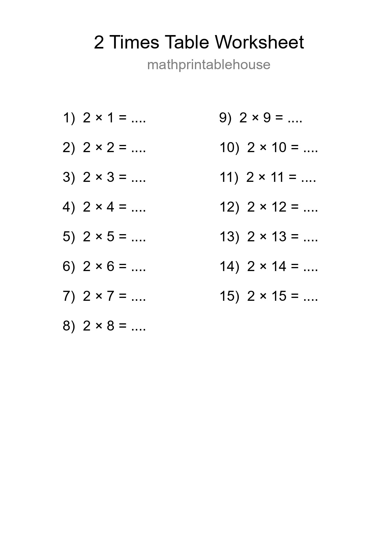 Grade 2 Multiplication Table 2 Practice - Part 64