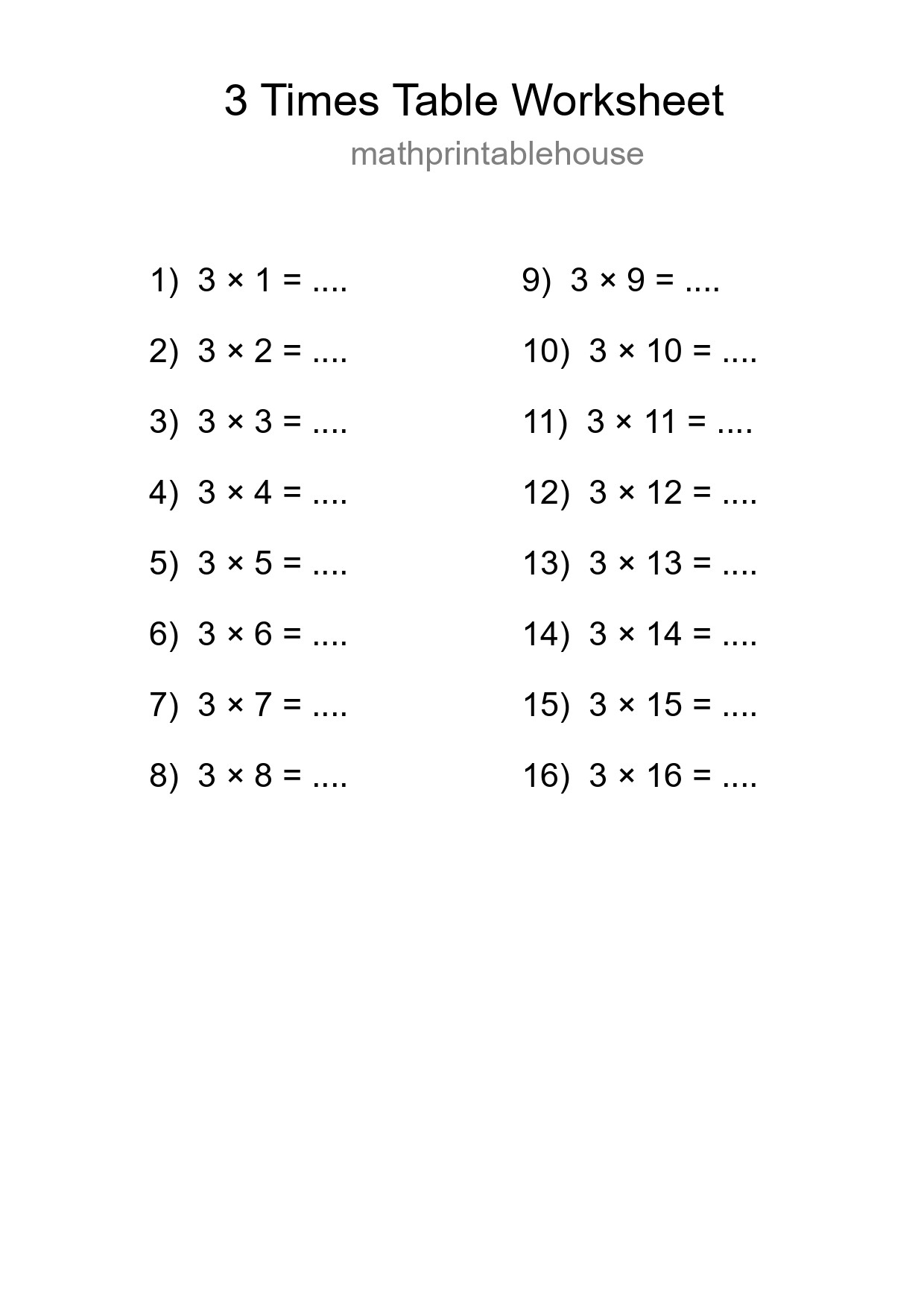 Grade 2 Multiplication Table 3 Practice - Part 130