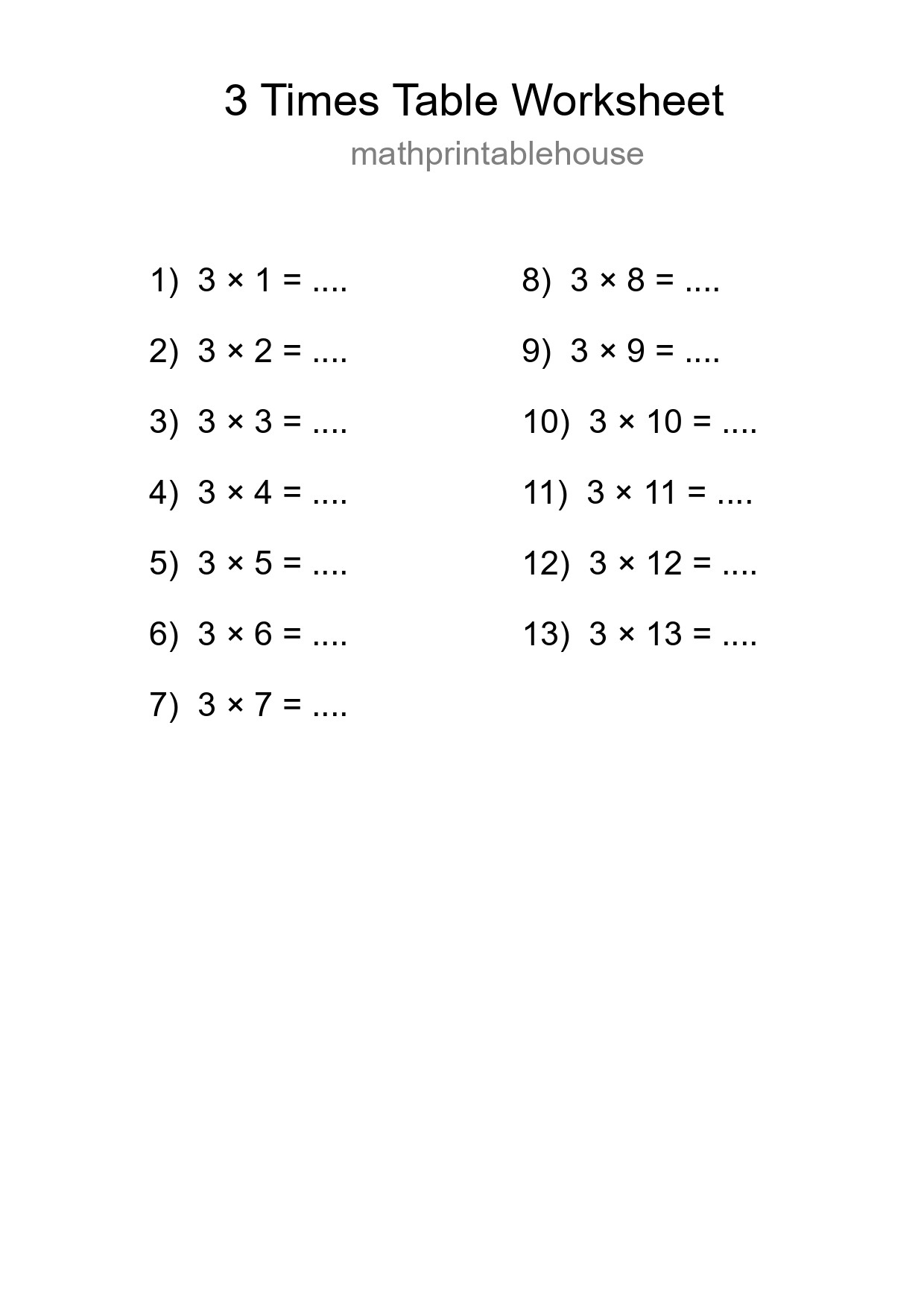 Grade 2 Multiplication Table 3 Practice - Part 218