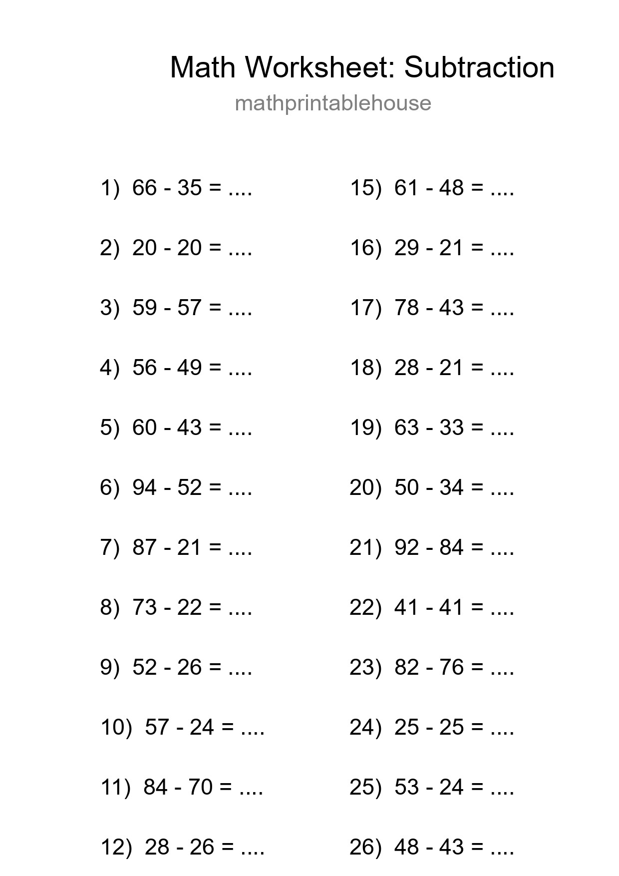 Grade 3 Subtraction Practice Worksheet (27 Problems) - Part 217